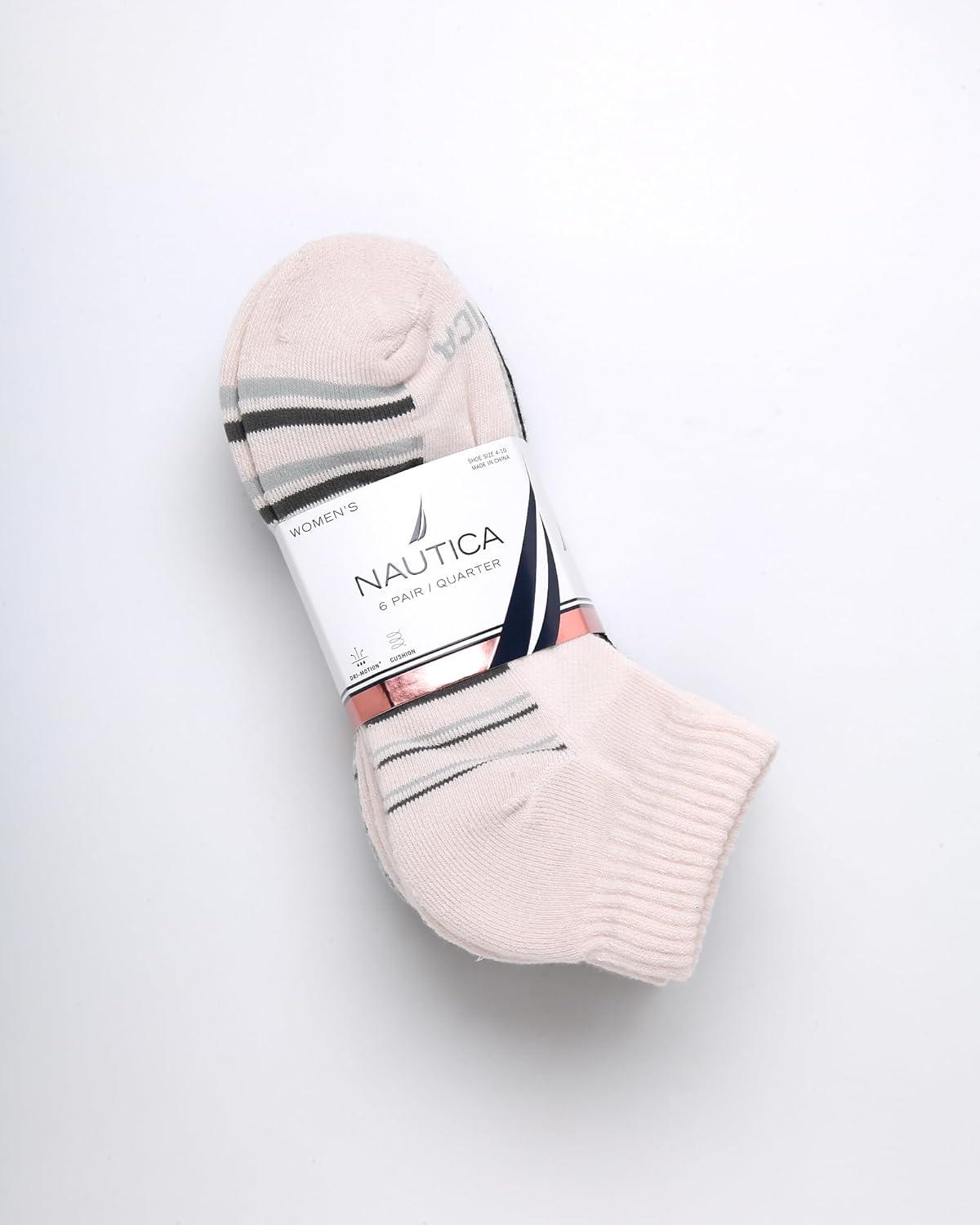 imageNautica Womens Quarter Socks 6 Pack Breathable Cushioned Athletic Performance Ankle Socks for Women Sizes 410Light Pink Black