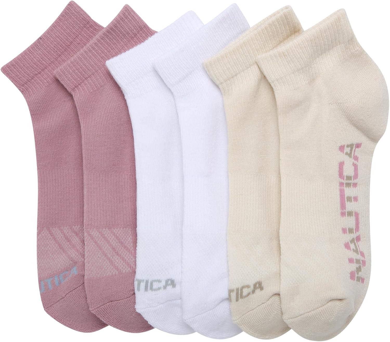 imageNautica Womens Quarter Socks 6 Pack Breathable Cushioned Athletic Performance Ankle Socks for Women Sizes 410Pink Oatmeal