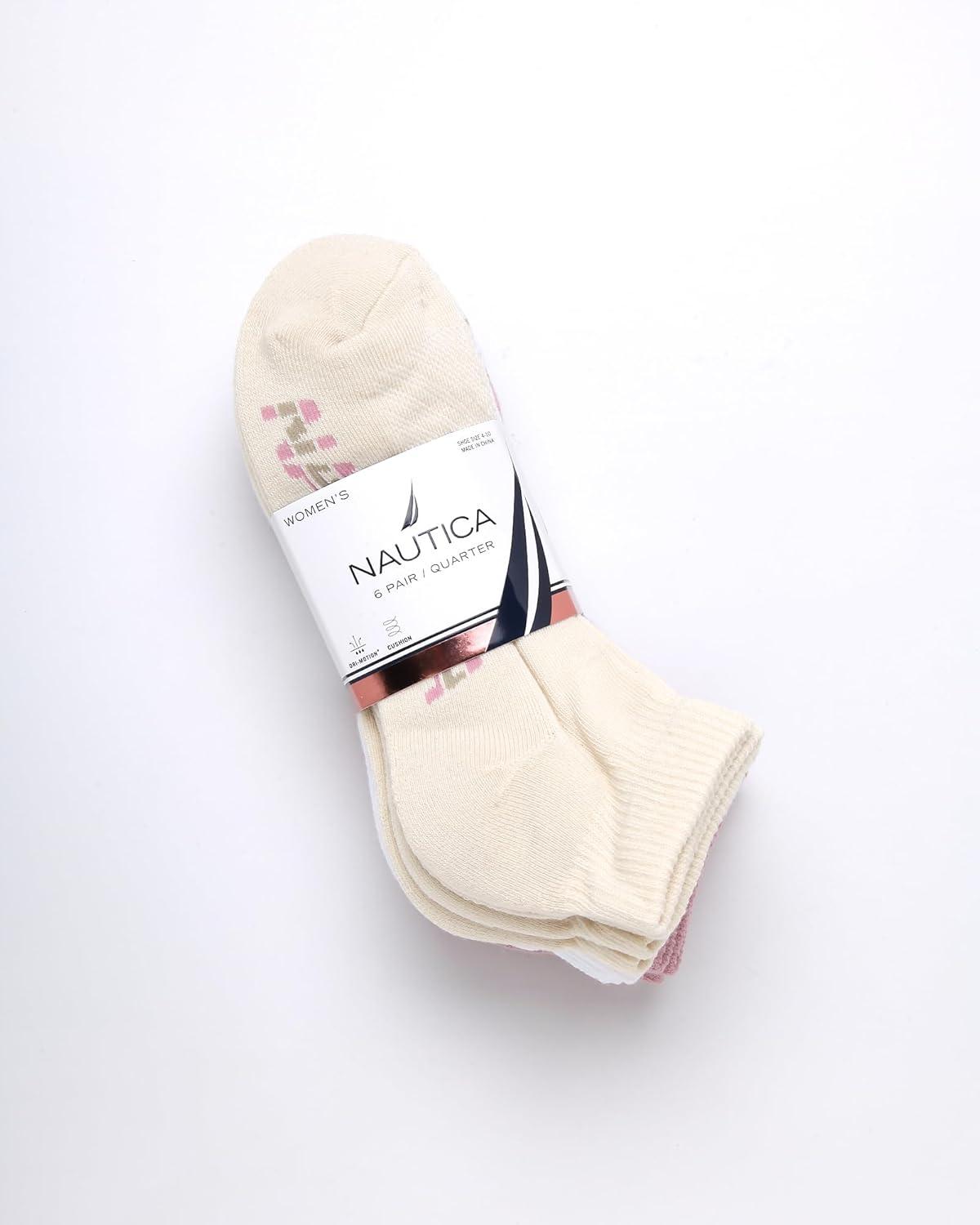 imageNautica Womens Quarter Socks 6 Pack Breathable Cushioned Athletic Performance Ankle Socks for Women Sizes 410Pink Oatmeal