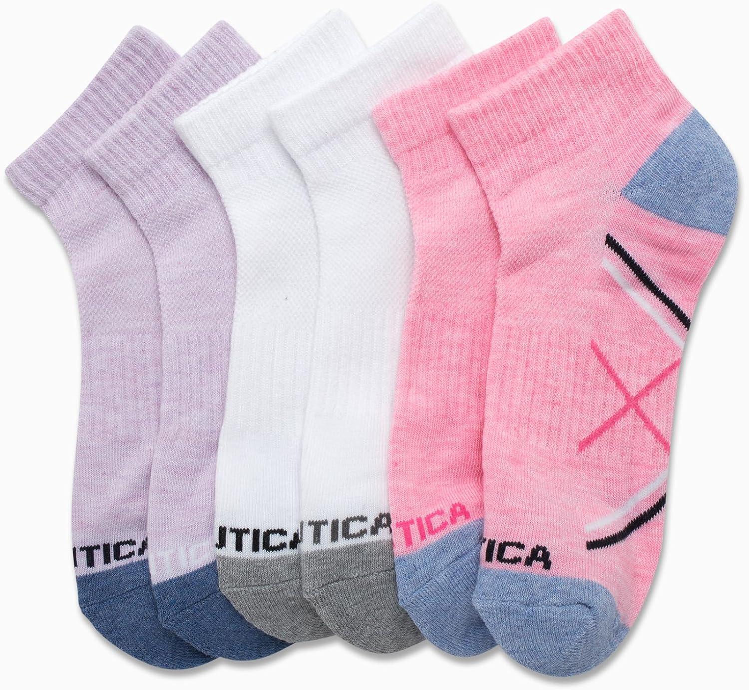 imageNautica Womens Quarter Socks 6 Pack Breathable Cushioned Athletic Performance Ankle Socks for Women Sizes 410PinkWhitePurple