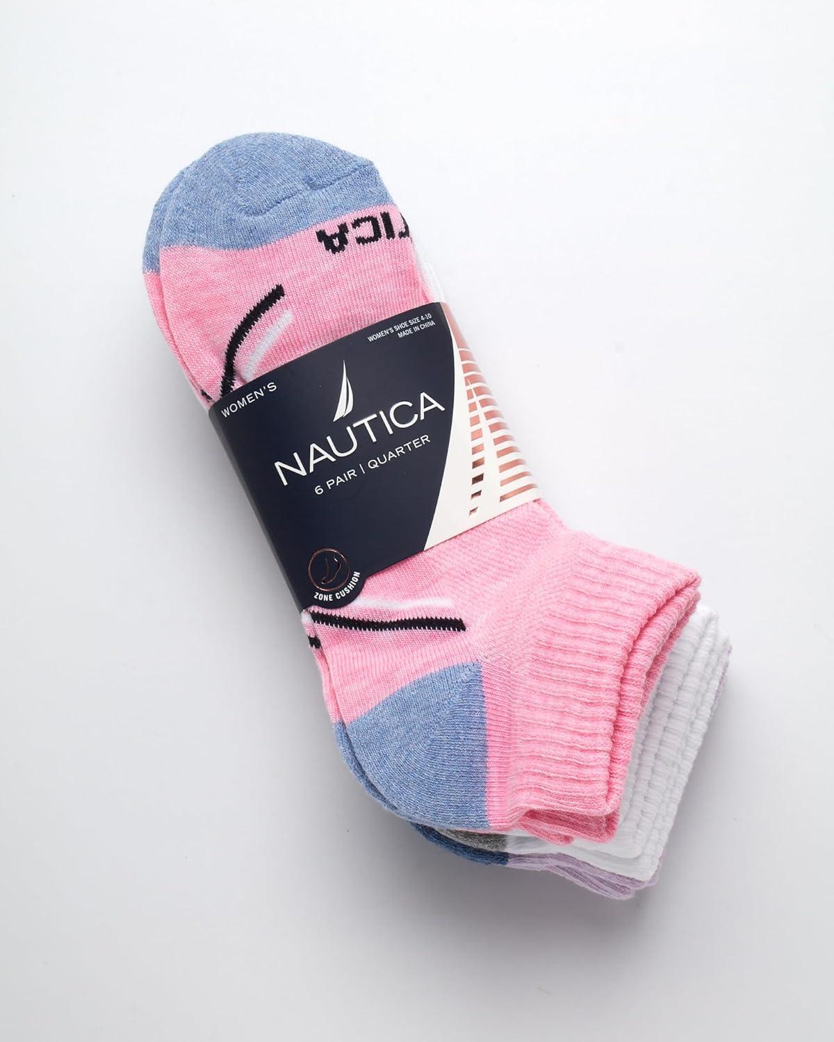 imageNautica Womens Quarter Socks 6 Pack Breathable Cushioned Athletic Performance Ankle Socks for Women Sizes 410PinkWhitePurple