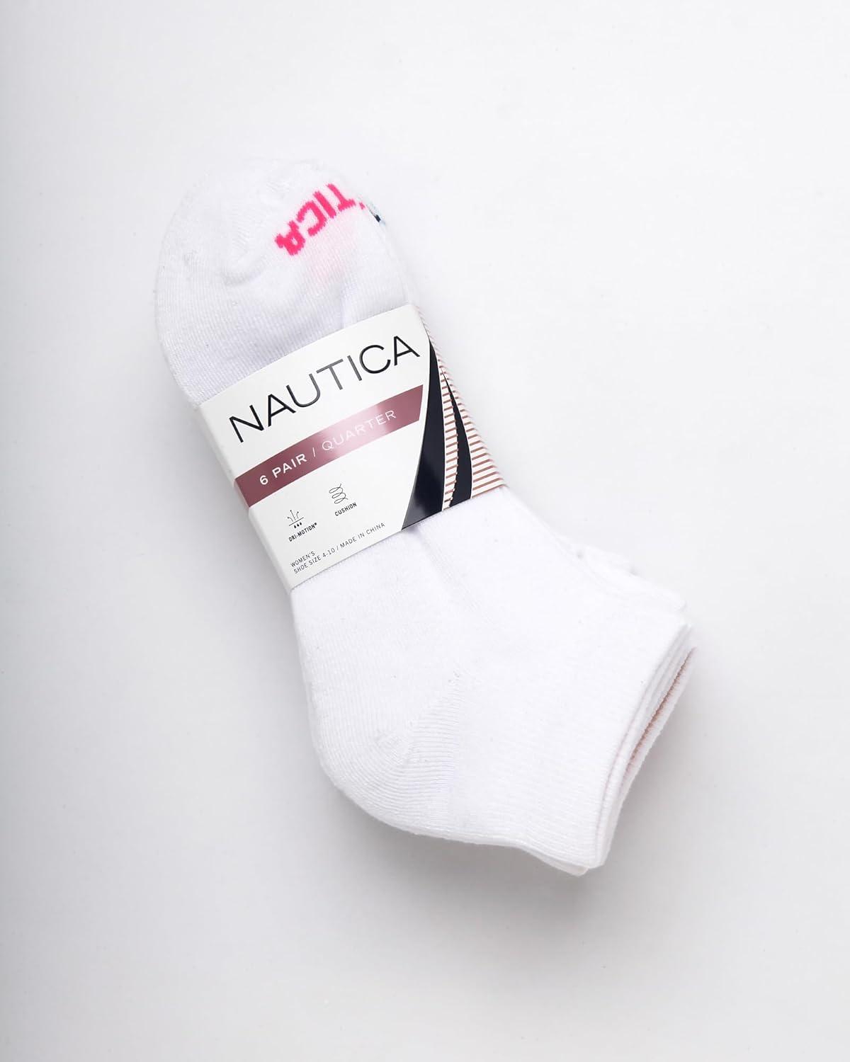 imageNautica Womens Quarter Socks 6 Pack Breathable Cushioned Athletic Performance Ankle Socks for Women Sizes 410Solid White