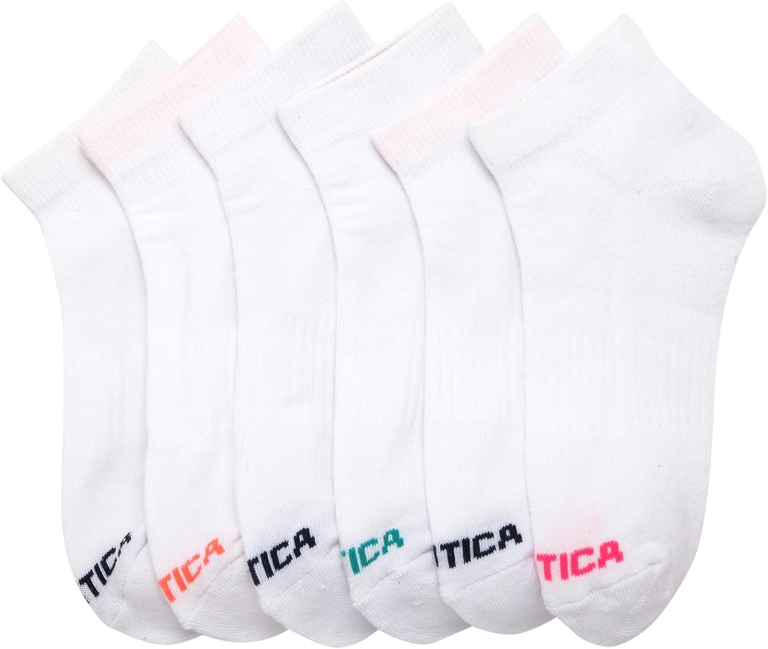 imageNautica Womens Quarter Socks 6 Pack Breathable Cushioned Athletic Performance Ankle Socks for Women Sizes 410Solid White