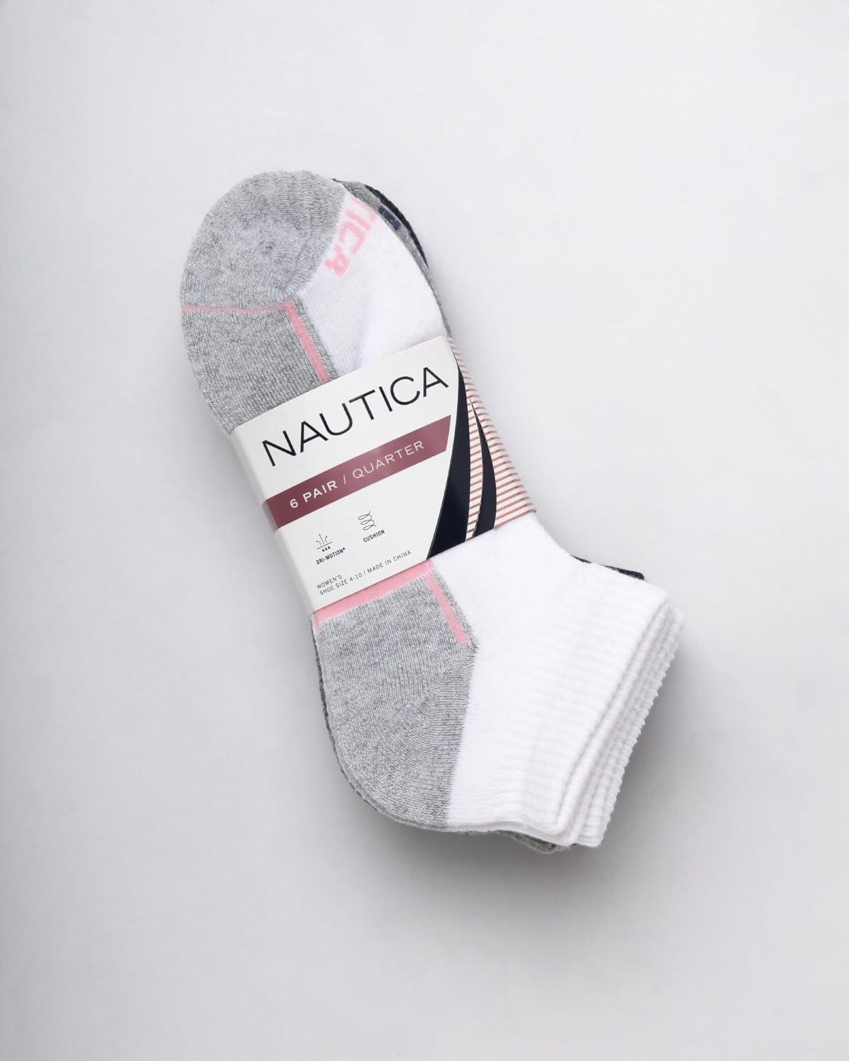 imageNautica Womens Quarter Socks 6 Pack Breathable Cushioned Athletic Performance Ankle Socks for Women Sizes 410White Assorted