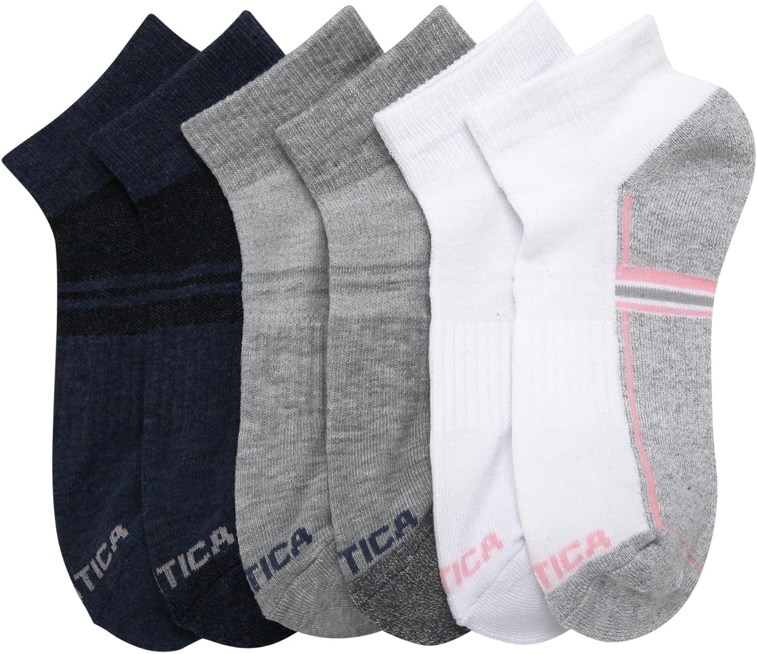 imageNautica Womens Quarter Socks 6 Pack Breathable Cushioned Athletic Performance Ankle Socks for Women Sizes 410White Assorted
