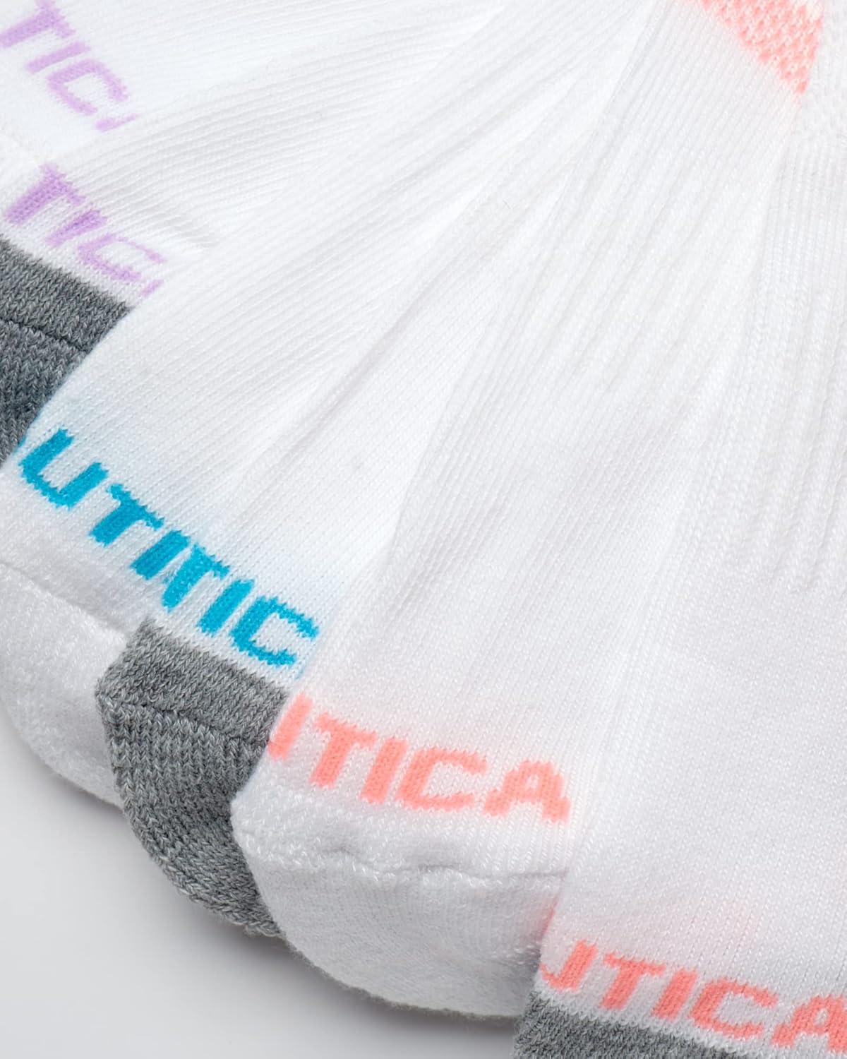 imageNautica Womens Quarter Socks 6 Pack Breathable Cushioned Athletic Performance Ankle Socks for Women Sizes 410White Stripe
