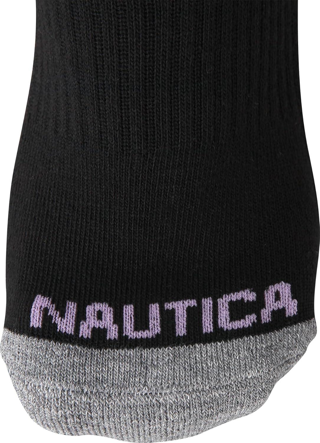 imageNautica Womens Quarter Socks 6 Pack Cushioned Moisture Wicking Athletic Socks for Women for Gym Running Sports 410All Black
