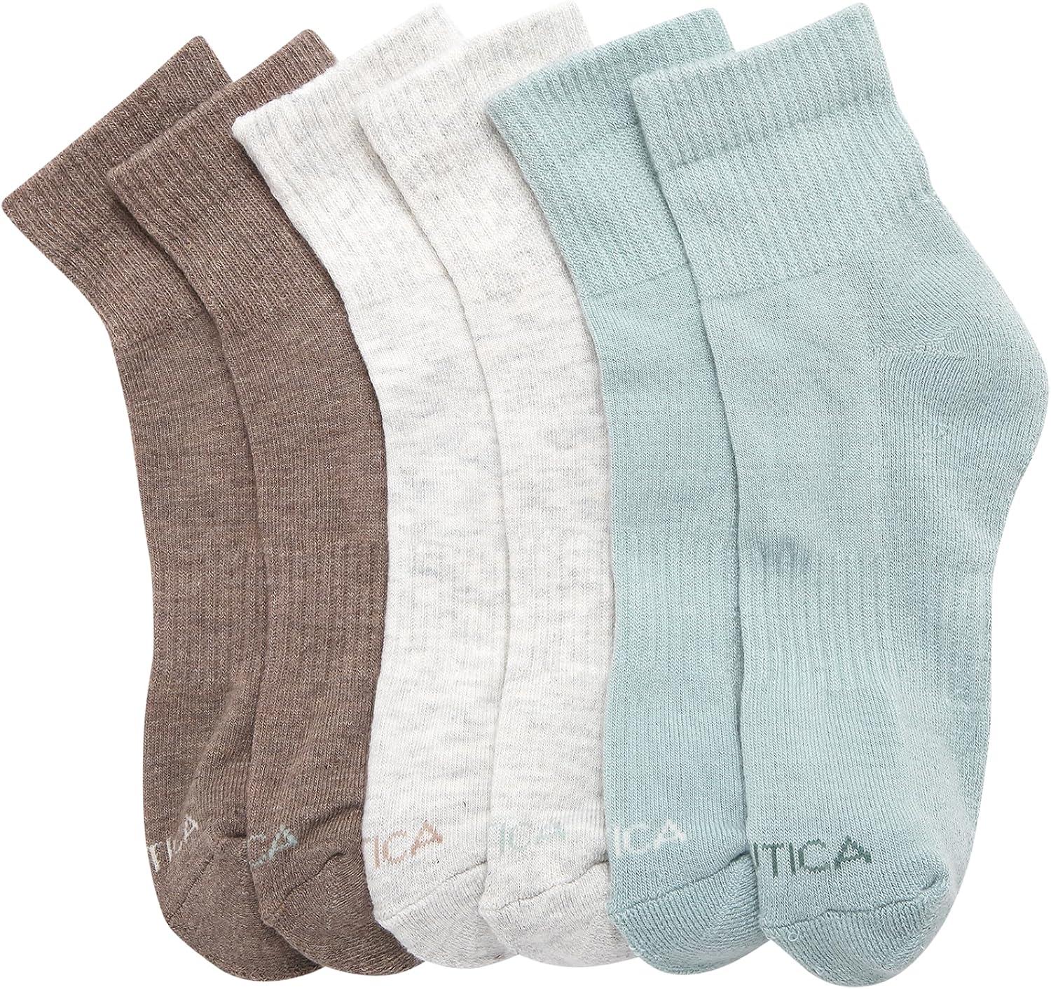 imageNautica Womens Quarter Socks 6 Pack Cushioned Moisture Wicking Athletic Socks for Women for Gym Running Sports 410Green Assorted