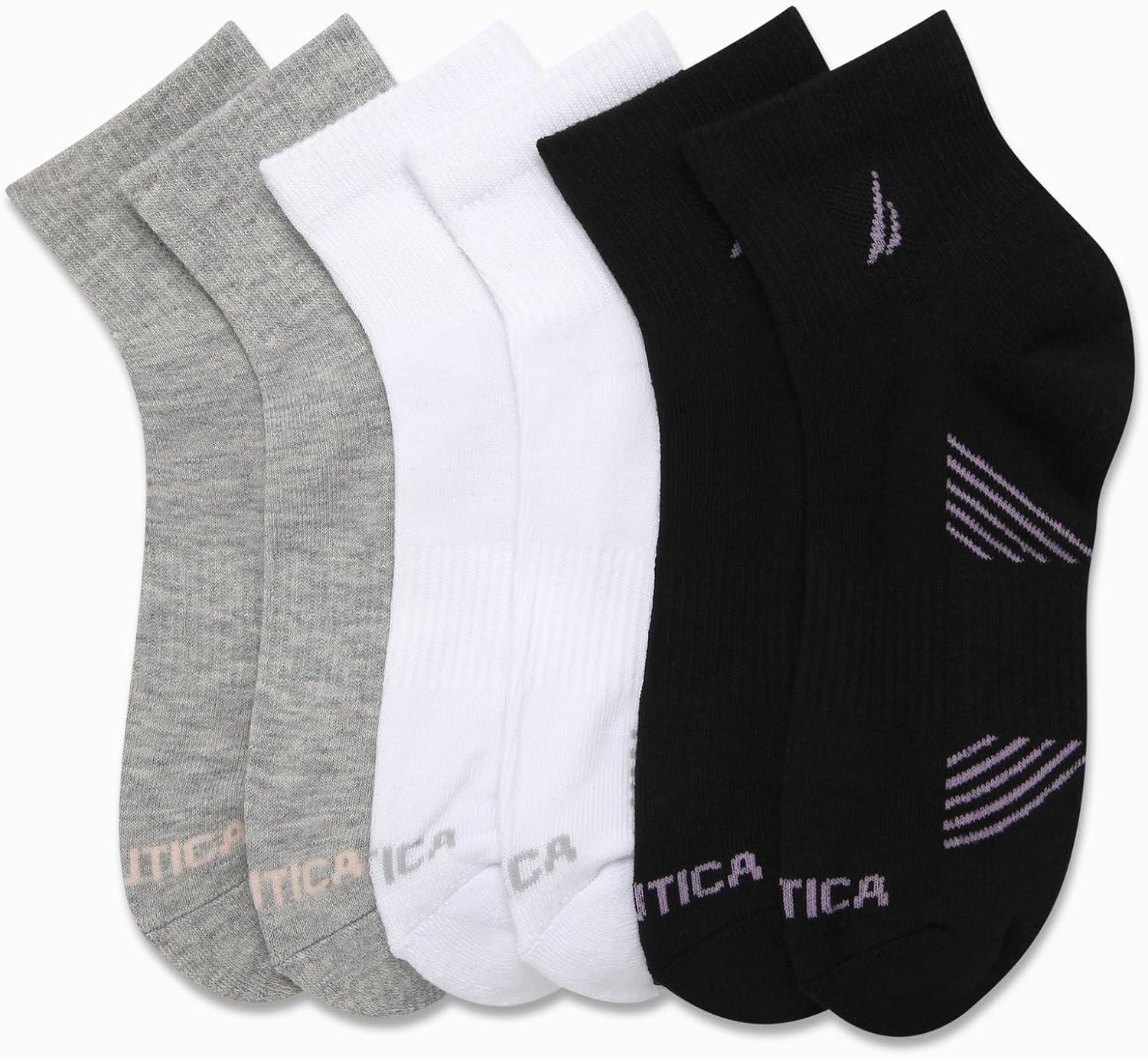 imageNautica Womens Quarter Socks 6 Pack Cushioned Moisture Wicking Athletic Socks for Women for Gym Running Sports 410GreyWhiteBlack