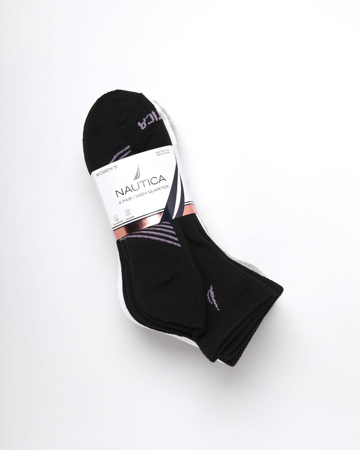 imageNautica Womens Quarter Socks 6 Pack Cushioned Moisture Wicking Athletic Socks for Women for Gym Running Sports 410GreyWhiteBlack