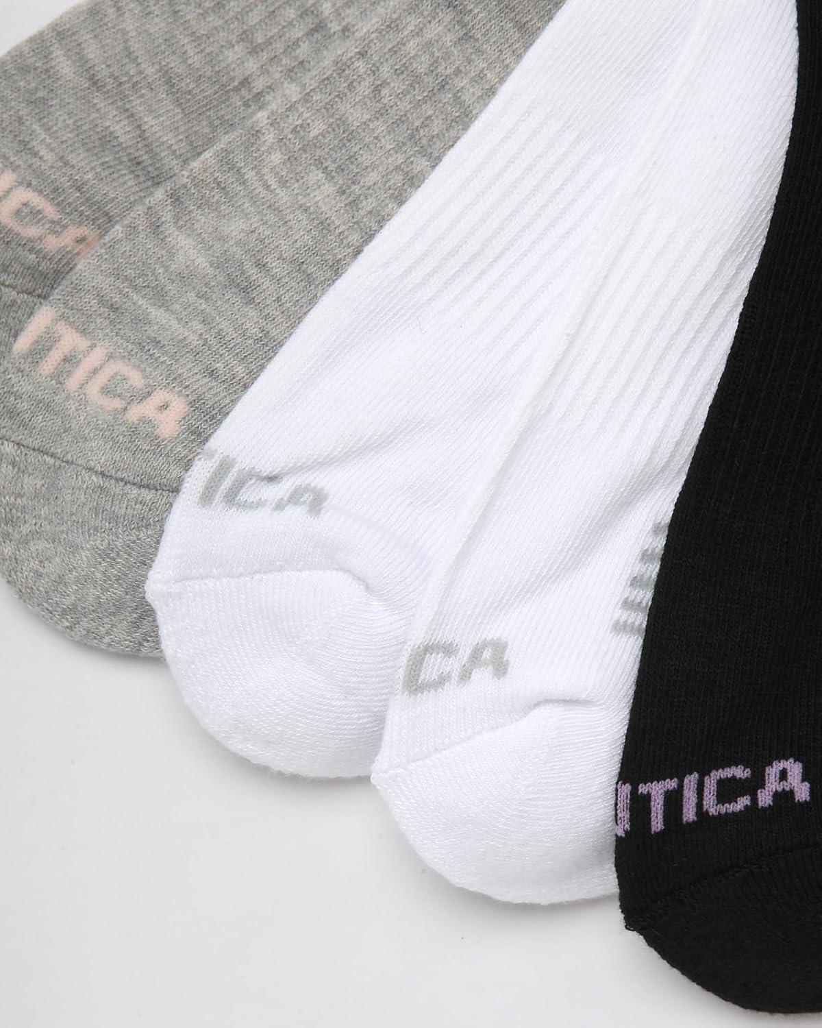 imageNautica Womens Quarter Socks 6 Pack Cushioned Moisture Wicking Athletic Socks for Women for Gym Running Sports 410GreyWhiteBlack