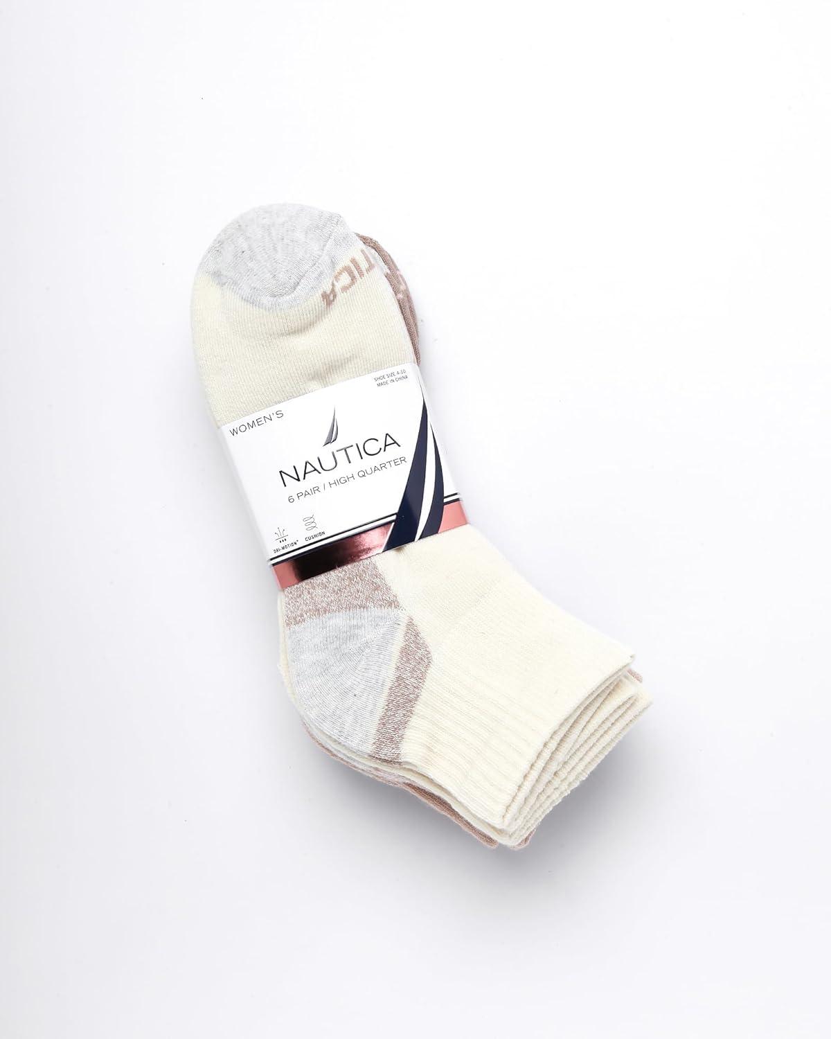 imageNautica Womens Quarter Socks 6 Pack Cushioned Moisture Wicking Athletic Socks for Women for Gym Running Sports 410Neutral Assorted