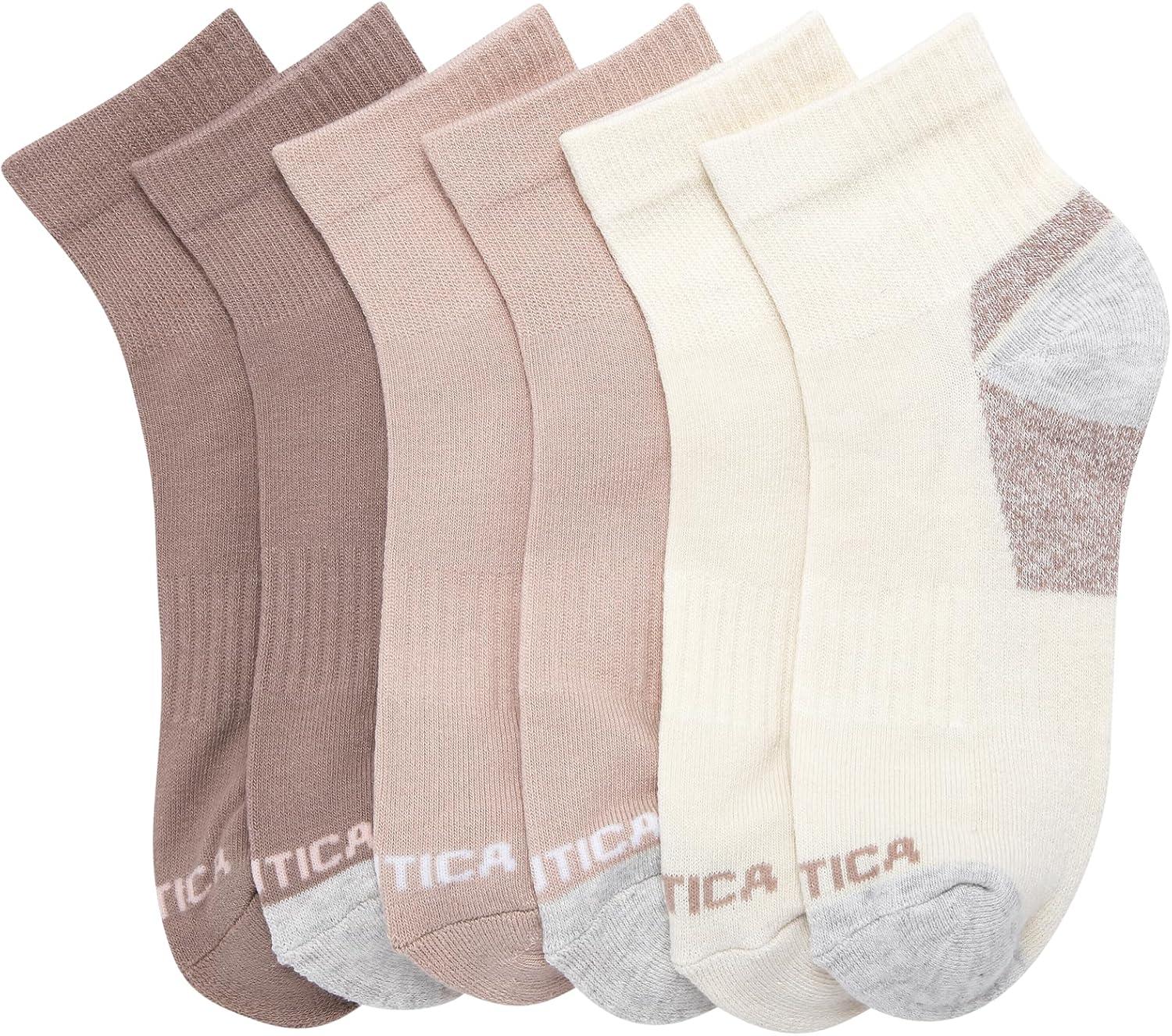 imageNautica Womens Quarter Socks 6 Pack Cushioned Moisture Wicking Athletic Socks for Women for Gym Running Sports 410Neutral Assorted