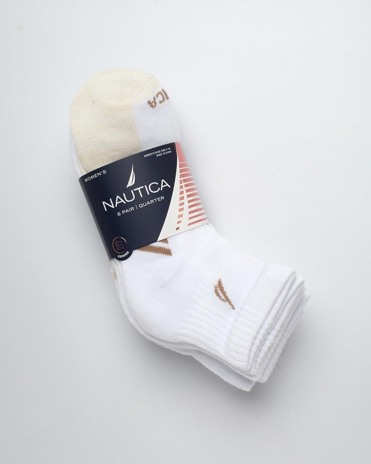 imageNautica Womens Quarter Socks 6 Pack Cushioned Moisture Wicking Athletic Socks for Women for Gym Running Sports 410WhiteOatmeal