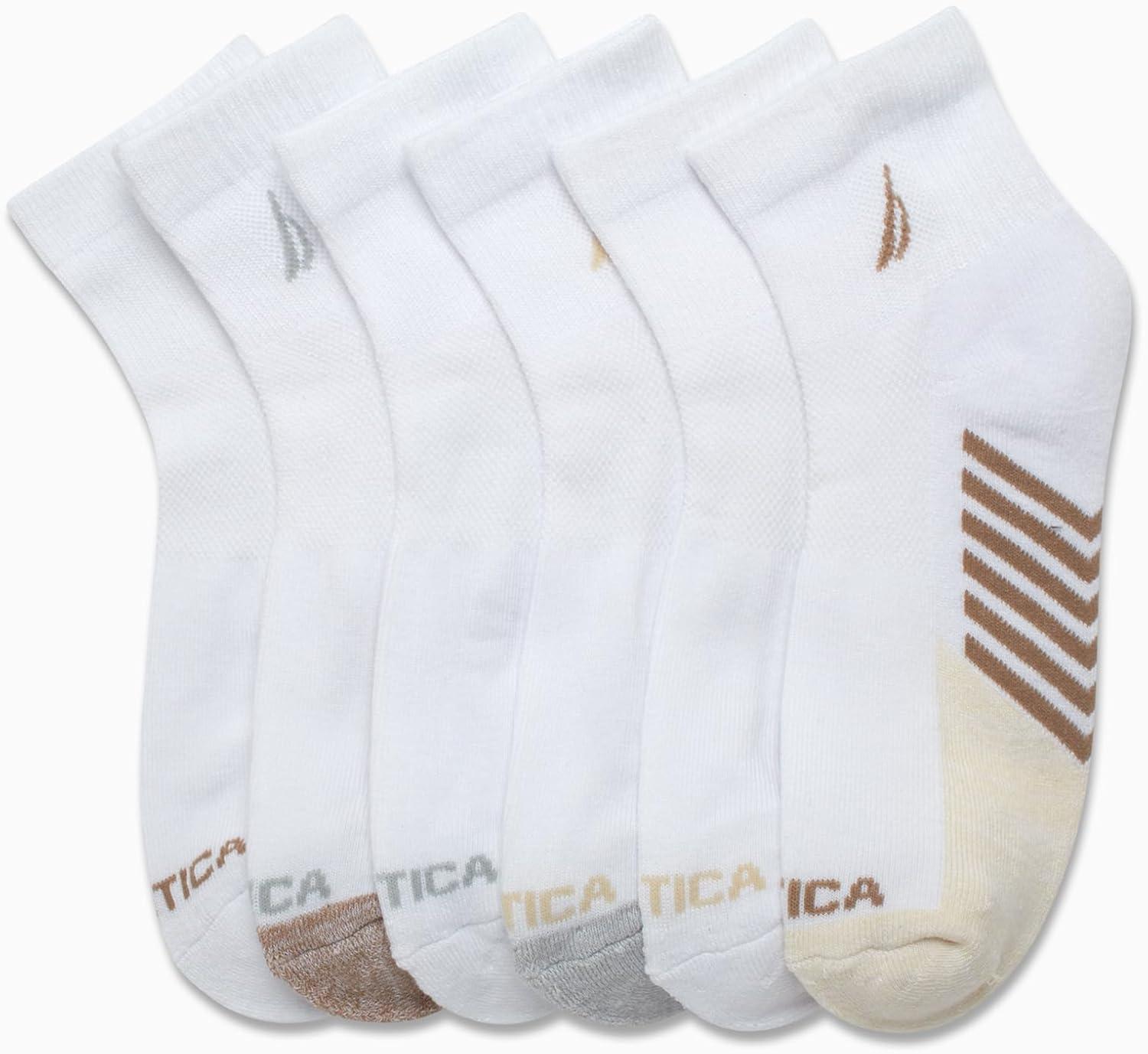 imageNautica Womens Quarter Socks 6 Pack Cushioned Moisture Wicking Athletic Socks for Women for Gym Running Sports 410WhiteOatmeal