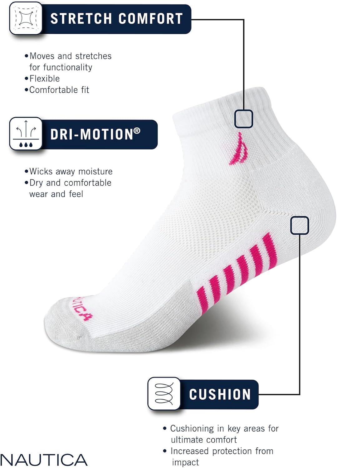imageNautica Womens Quarter Socks 6 Pack Cushioned Moisture Wicking Athletic Socks for Women for Gym Running Sports 410WhiteOatmeal