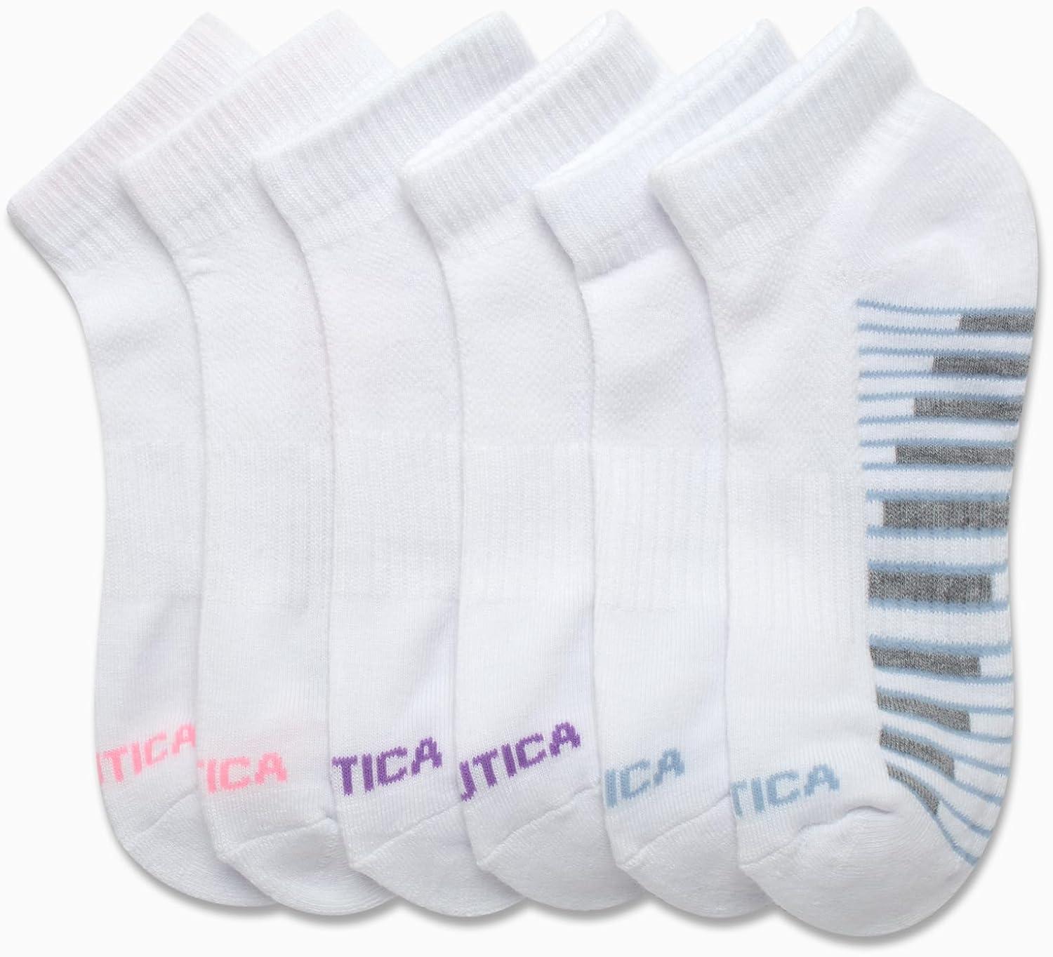 imageNautica Womens Quarter Socks 6 Pack Cushioned Moisture Wicking Breathable Womens Crew Socks for Running and WorkoutsAll White