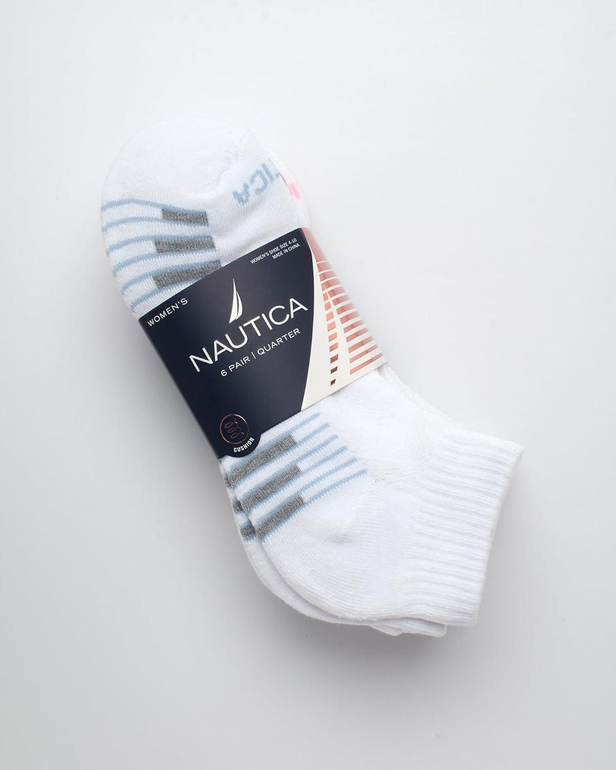 imageNautica Womens Quarter Socks 6 Pack Cushioned Moisture Wicking Breathable Womens Crew Socks for Running and WorkoutsAll White