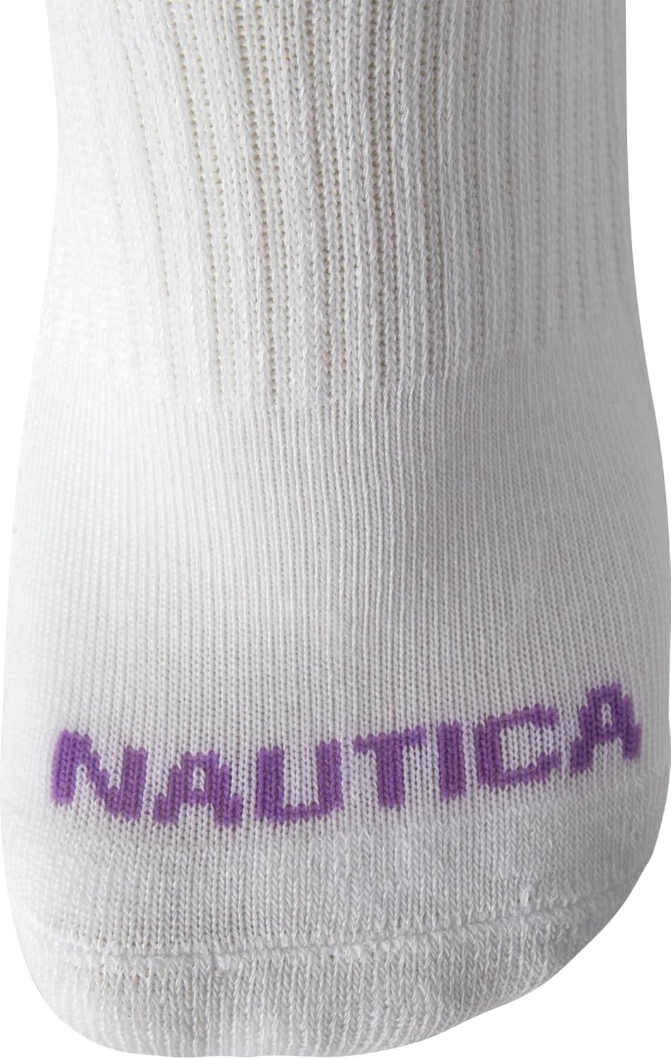 imageNautica Womens Quarter Socks 6 Pack Cushioned Moisture Wicking Breathable Womens Crew Socks for Running and WorkoutsAll White
