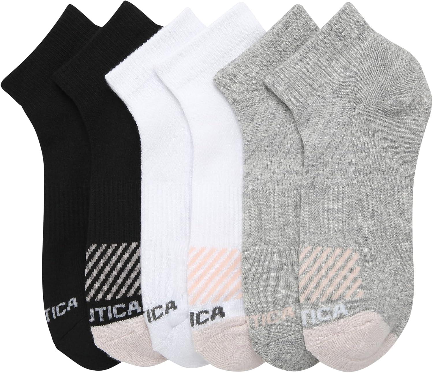 imageNautica Womens Quarter Socks 6 Pack Cushioned Moisture Wicking Breathable Womens Crew Socks for Running and WorkoutsAssorted Logo