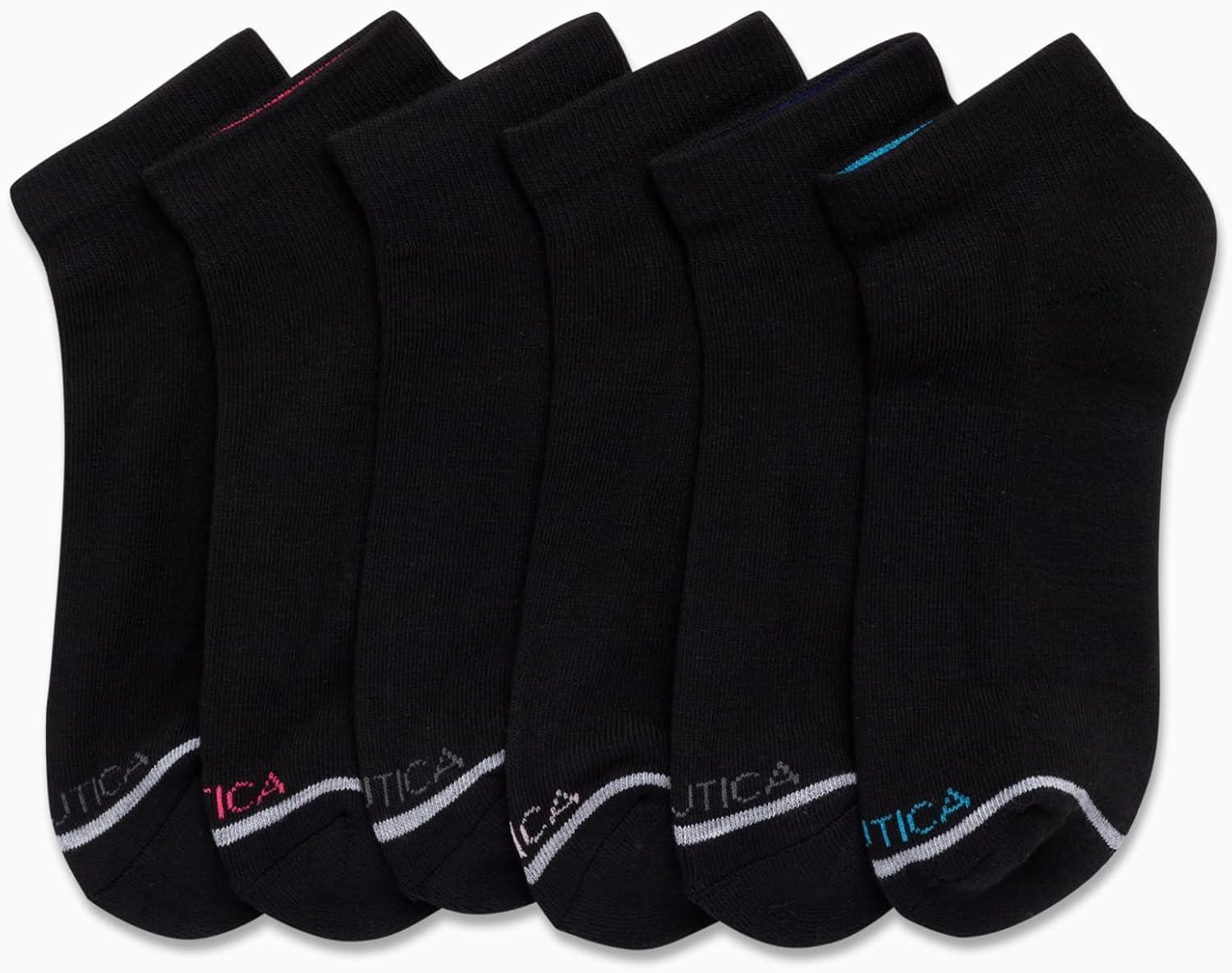 imageNautica Womens Quarter Socks 6 Pack Cushioned Moisture Wicking Breathable Womens Crew Socks for Running and WorkoutsBlack