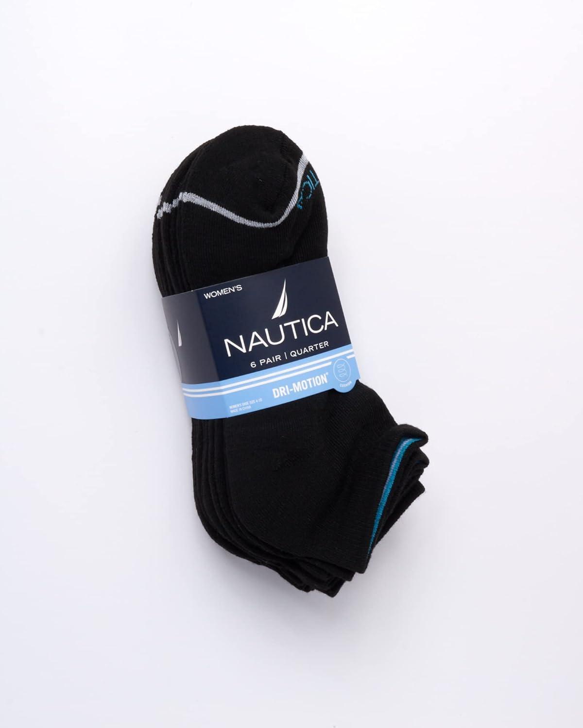 imageNautica Womens Quarter Socks 6 Pack Cushioned Moisture Wicking Breathable Womens Crew Socks for Running and WorkoutsBlack