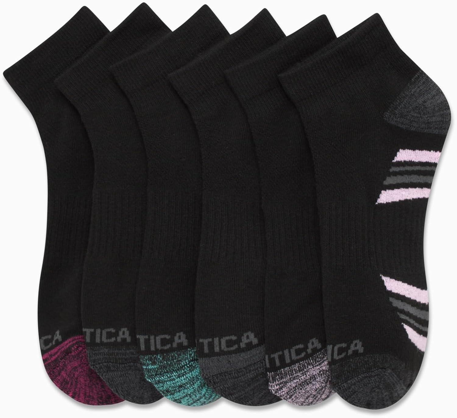 imageNautica Womens Quarter Socks 6 Pack Cushioned Moisture Wicking Breathable Womens Crew Socks for Running and WorkoutsBlack Heather Multi