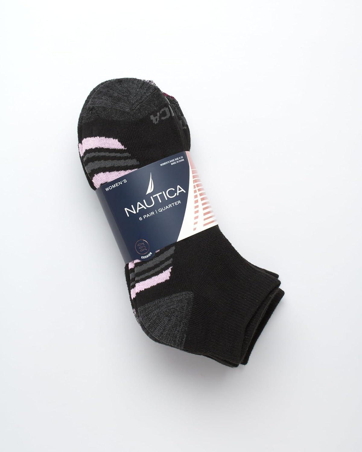 imageNautica Womens Quarter Socks 6 Pack Cushioned Moisture Wicking Breathable Womens Crew Socks for Running and WorkoutsBlack Heather Multi