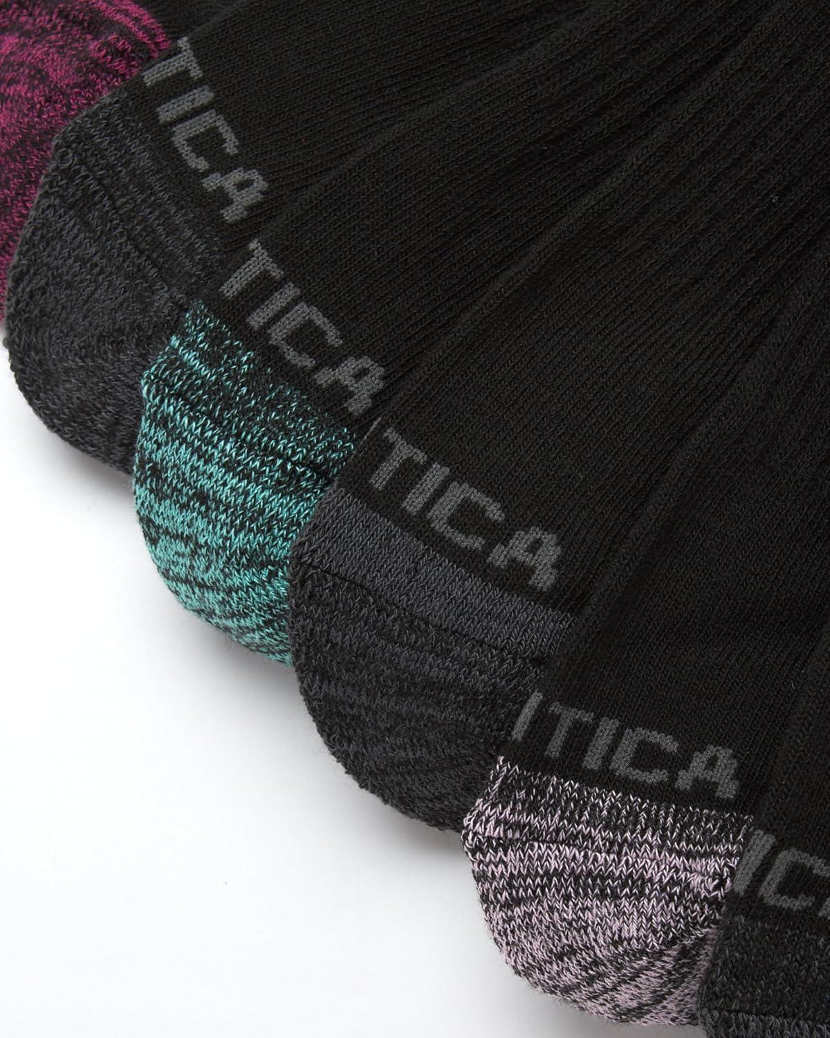 imageNautica Womens Quarter Socks 6 Pack Cushioned Moisture Wicking Breathable Womens Crew Socks for Running and WorkoutsBlack Heather Multi