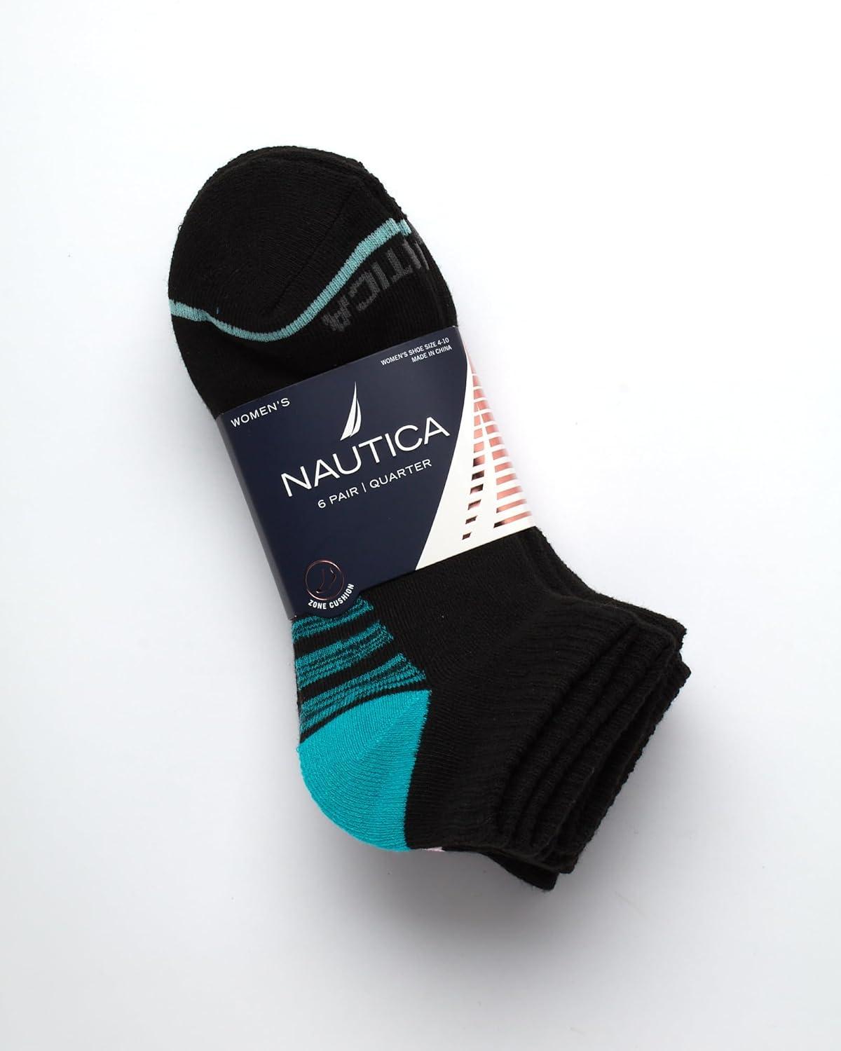 imageNautica Womens Quarter Socks 6 Pack Cushioned Moisture Wicking Breathable Womens Crew Socks for Running and WorkoutsClassic Black