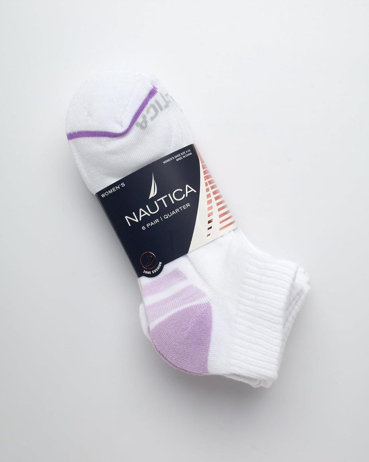 imageNautica Womens Quarter Socks 6 Pack Cushioned Moisture Wicking Breathable Womens Crew Socks for Running and WorkoutsClassic White