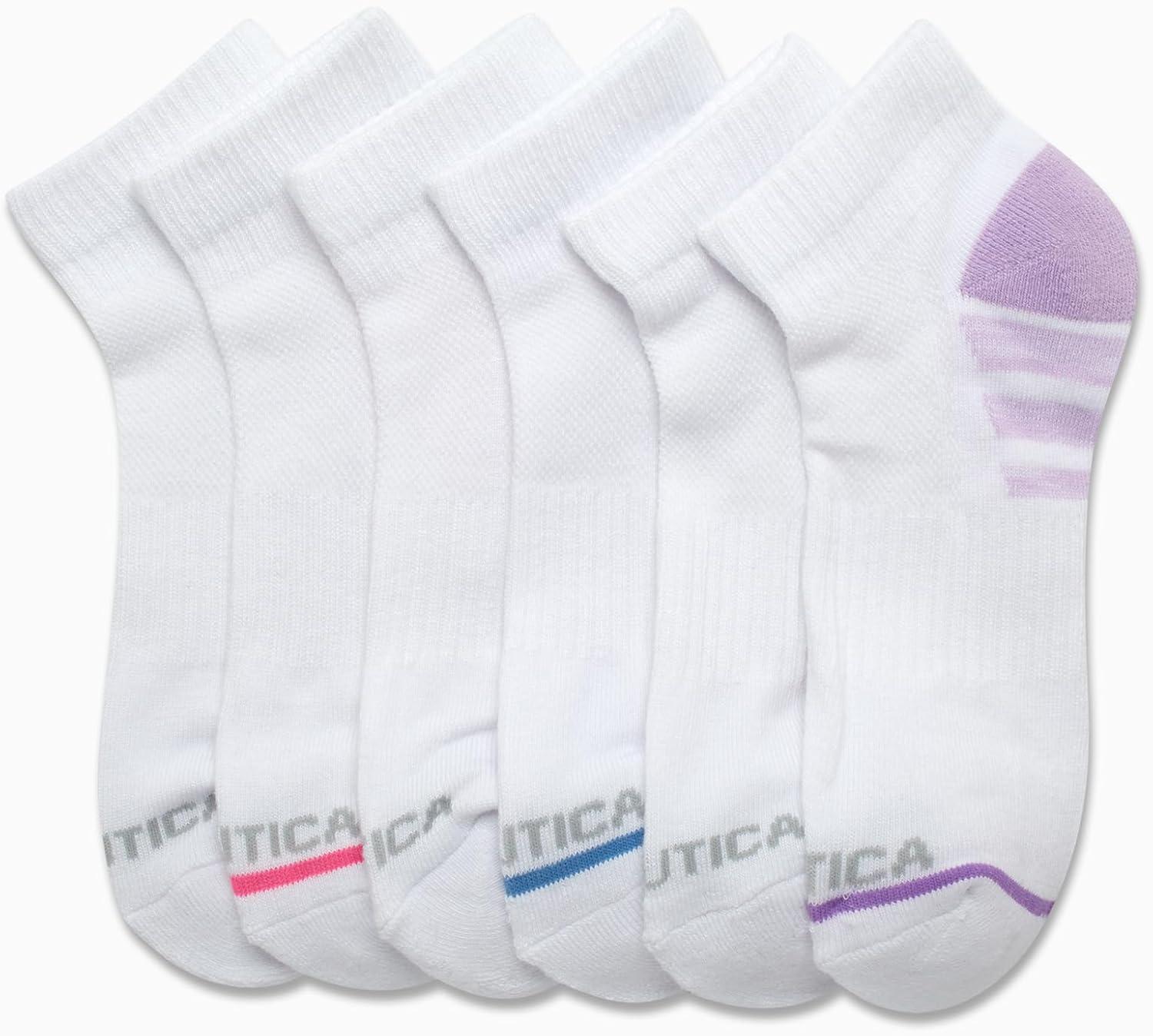 imageNautica Womens Quarter Socks 6 Pack Cushioned Moisture Wicking Breathable Womens Crew Socks for Running and WorkoutsClassic White