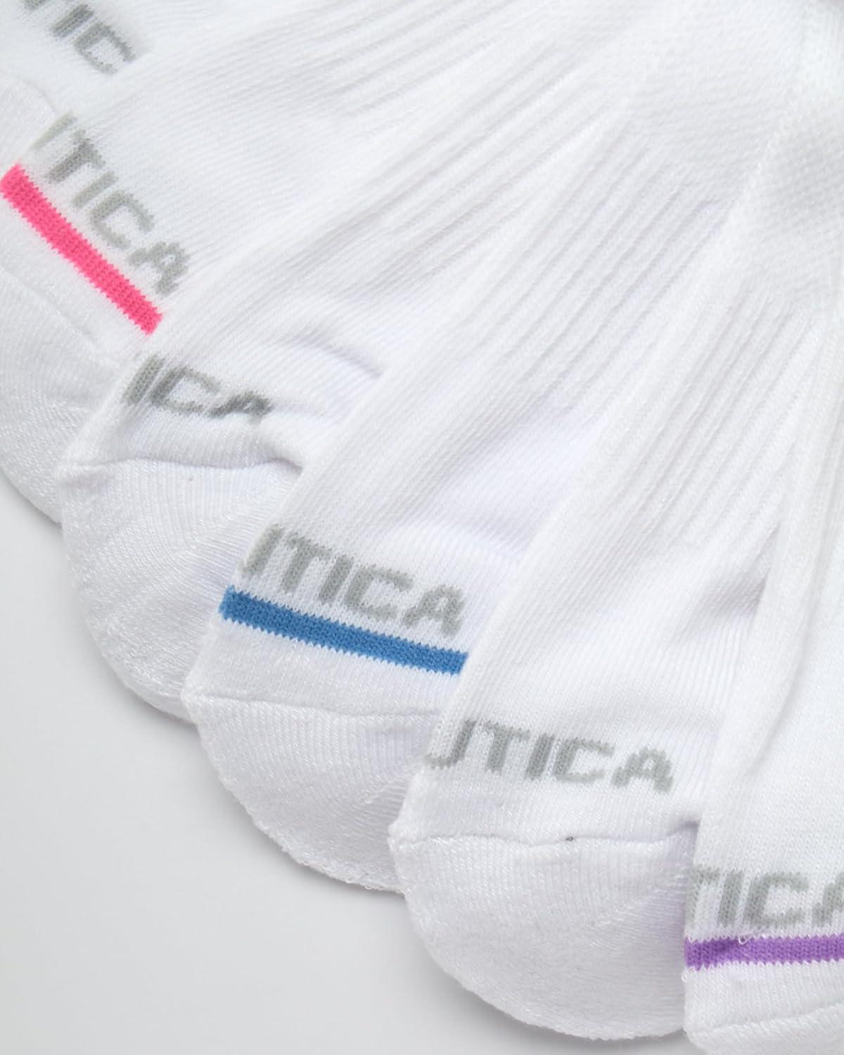 imageNautica Womens Quarter Socks 6 Pack Cushioned Moisture Wicking Breathable Womens Crew Socks for Running and WorkoutsClassic White