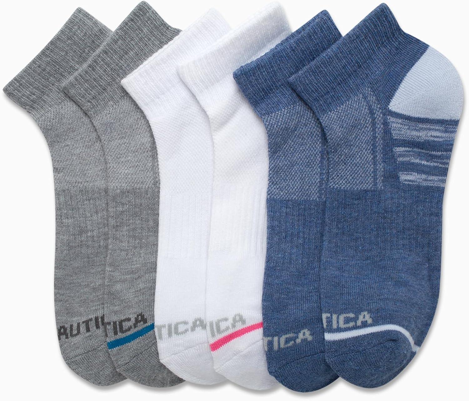 imageNautica Womens Quarter Socks 6 Pack Cushioned Moisture Wicking Breathable Womens Crew Socks for Running and WorkoutsDenim Assorted