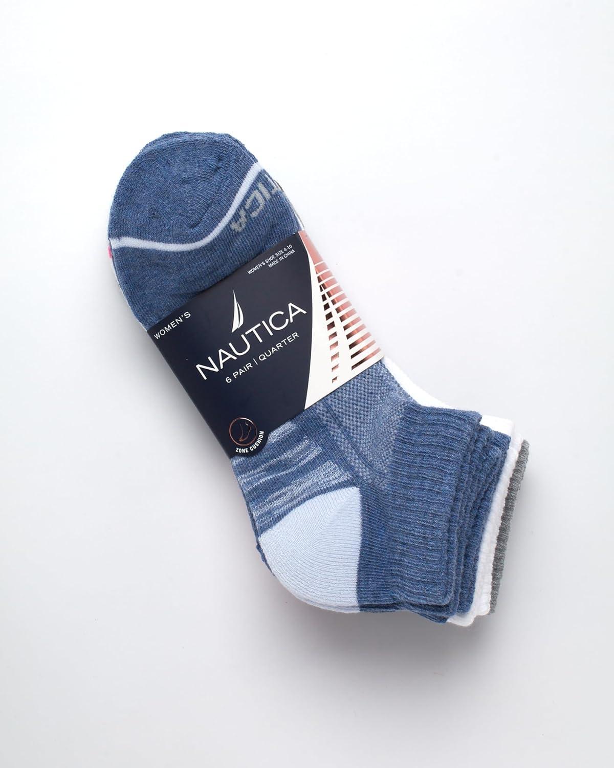 imageNautica Womens Quarter Socks 6 Pack Cushioned Moisture Wicking Breathable Womens Crew Socks for Running and WorkoutsDenim Assorted