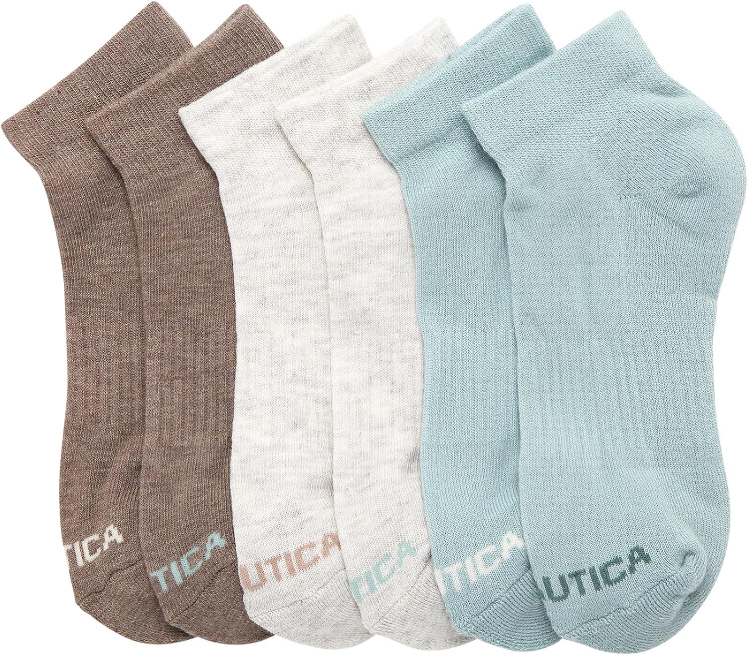 imageNautica Womens Quarter Socks 6 Pack Cushioned Moisture Wicking Breathable Womens Crew Socks for Running and WorkoutsGreen Assorted