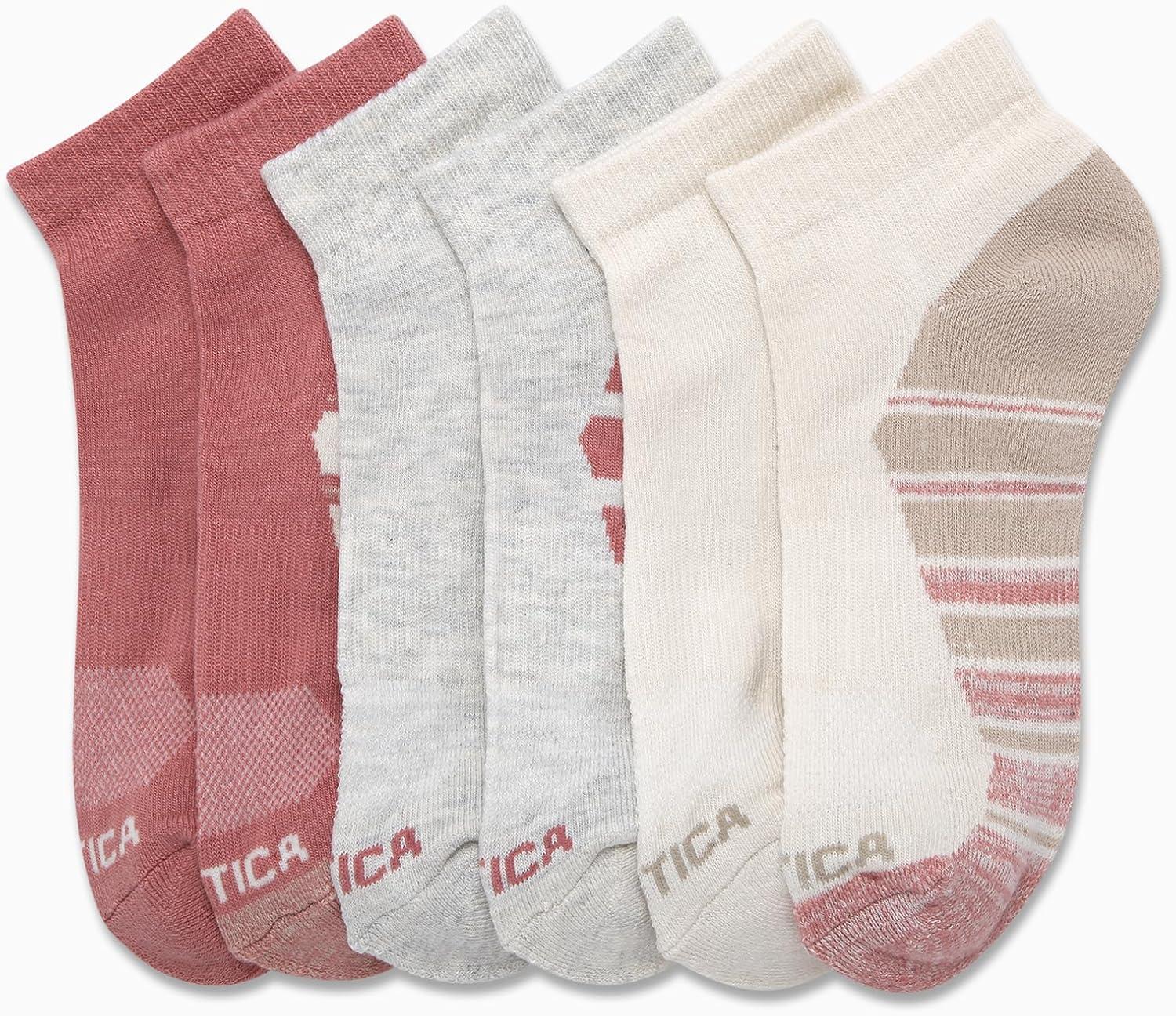 imageNautica Womens Quarter Socks 6 Pack Cushioned Moisture Wicking Breathable Womens Crew Socks for Running and WorkoutsOatmeal Logo