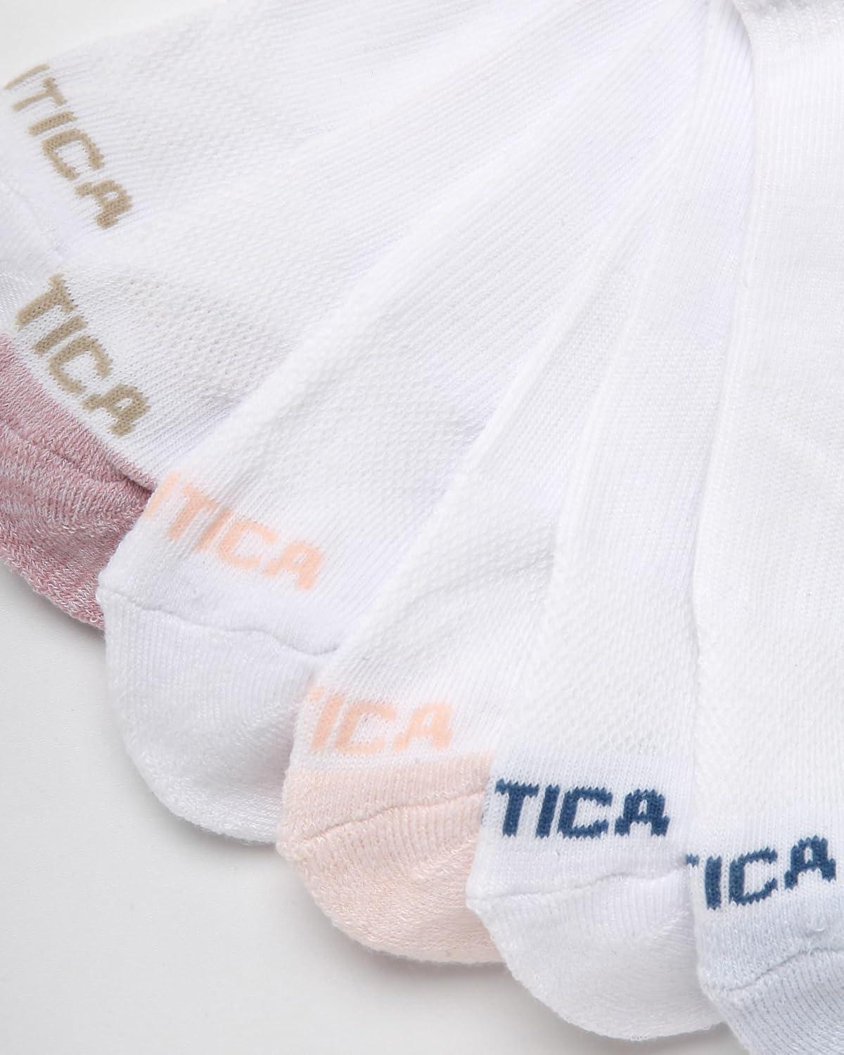 imageNautica Womens Quarter Socks 6 Pack Cushioned Moisture Wicking Breathable Womens Crew Socks for Running and WorkoutsWhite Logo