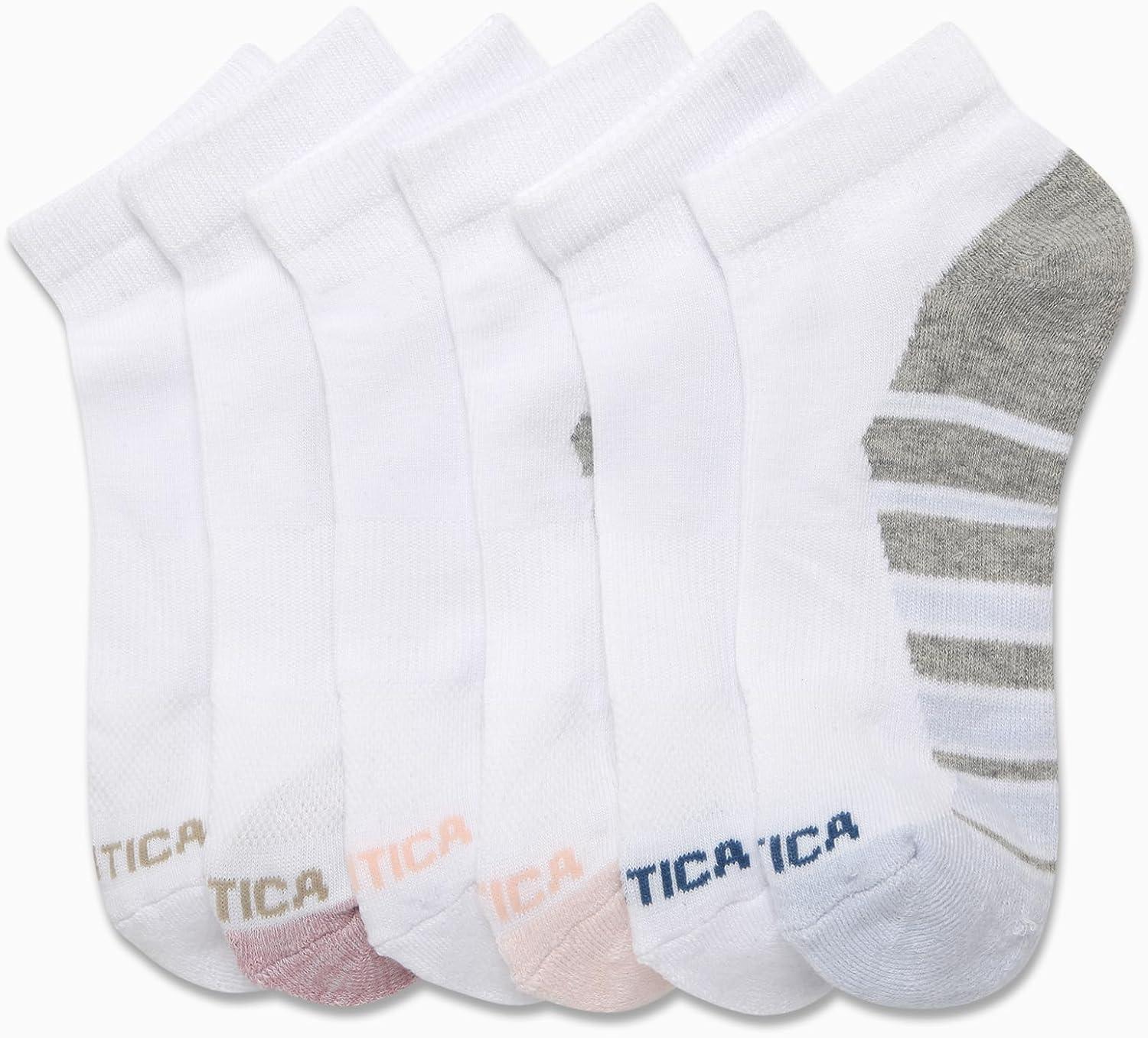 imageNautica Womens Quarter Socks 6 Pack Cushioned Moisture Wicking Breathable Womens Crew Socks for Running and WorkoutsWhite Logo