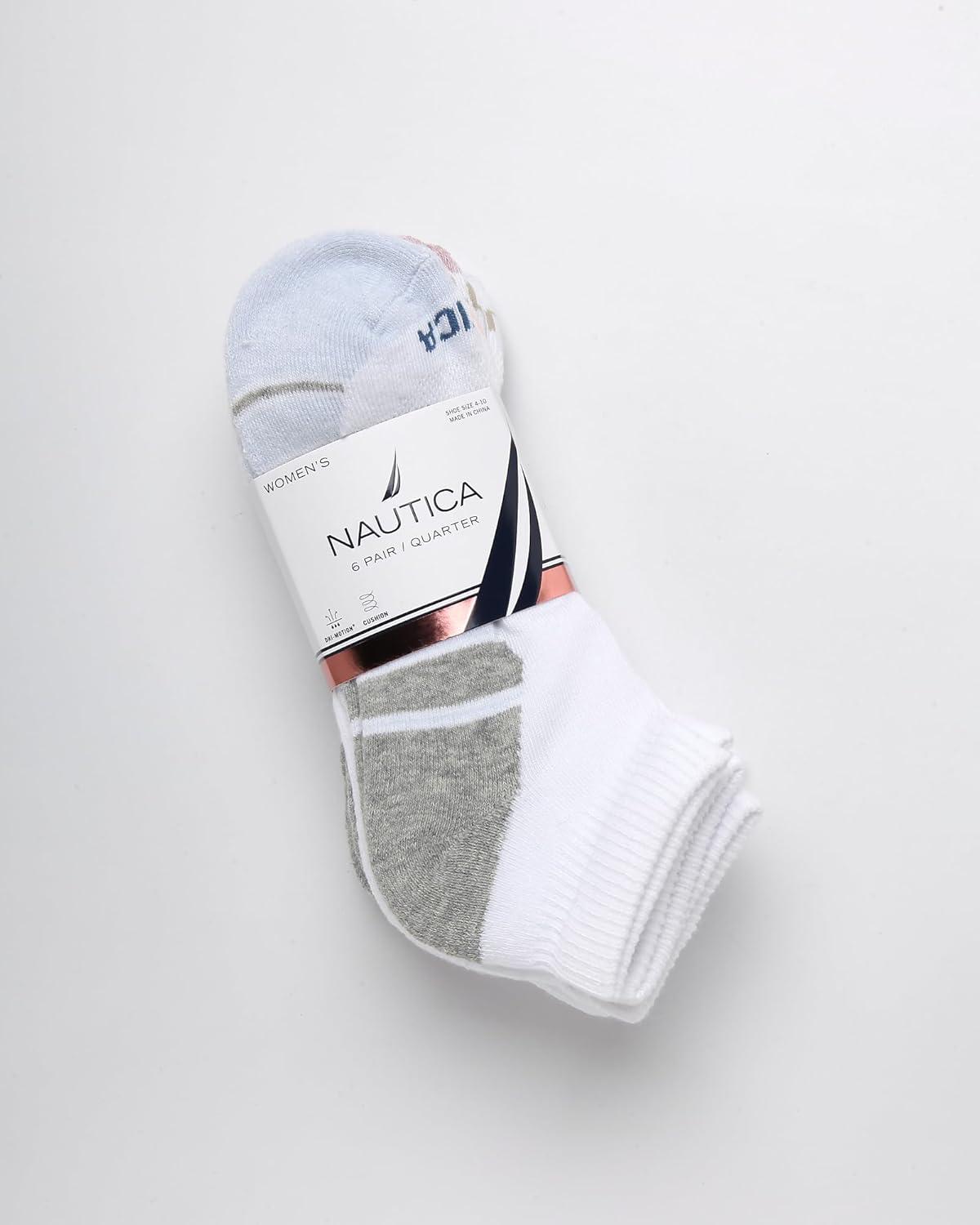 imageNautica Womens Quarter Socks 6 Pack Cushioned Moisture Wicking Breathable Womens Crew Socks for Running and WorkoutsWhite Logo