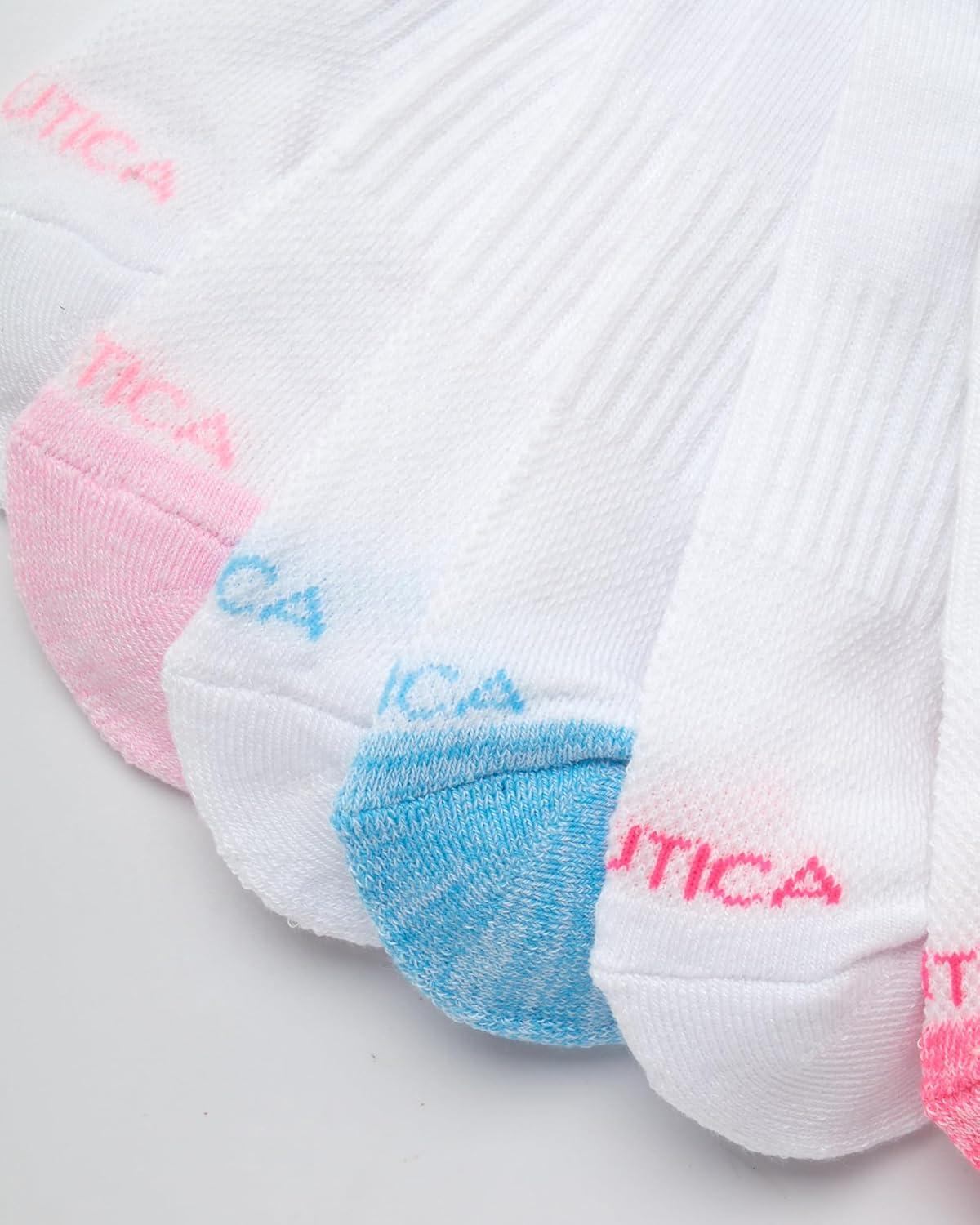 imageNautica Womens Quarter Socks 6 Pack Cushioned Moisture Wicking Breathable Womens Crew Socks for Running and WorkoutsWhite Pink
