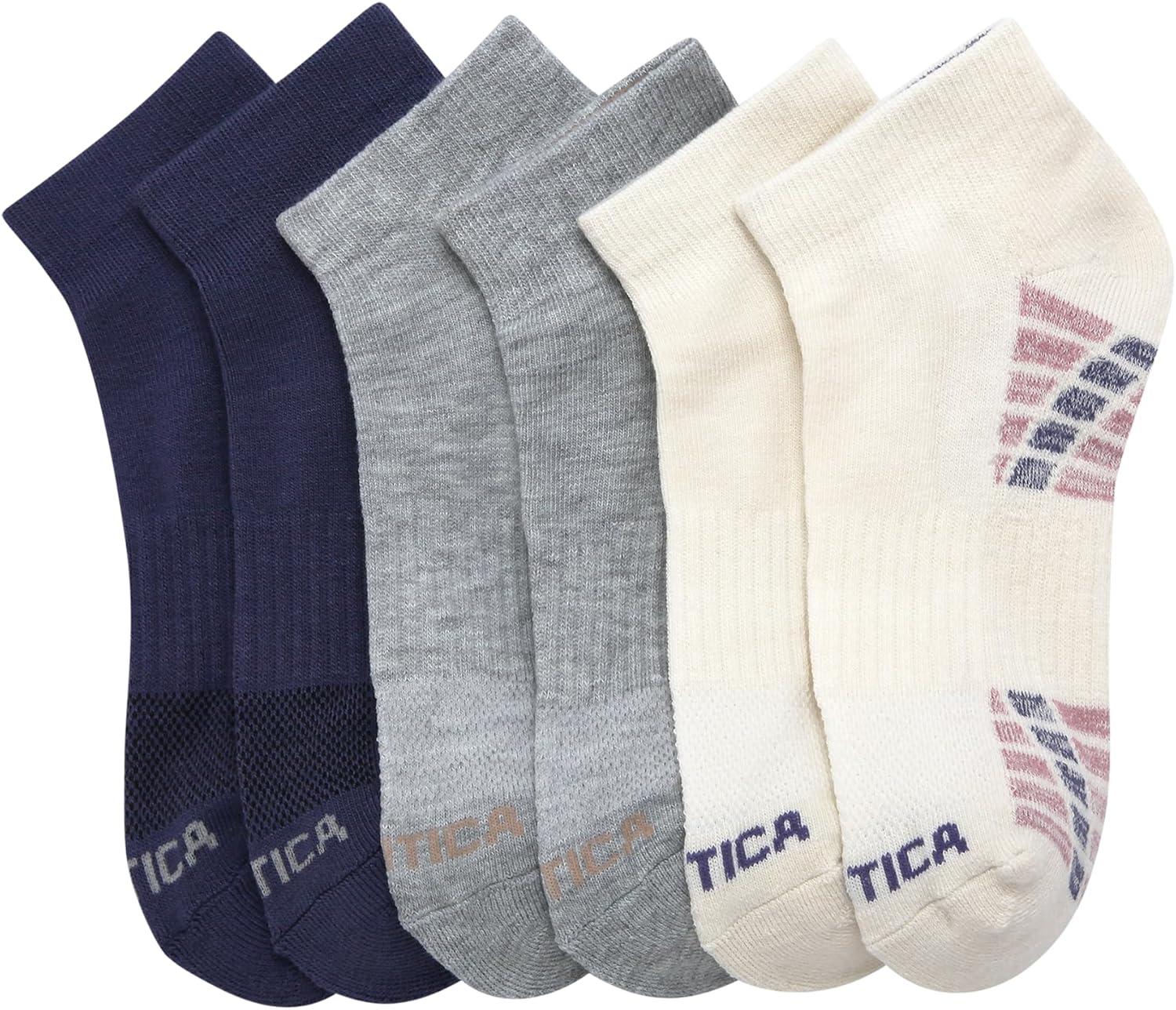 imageNautica Womens Quarter Socks 6 Pack Cushioned Moisture Wicking Breathable Womens Crew Socks for Running and WorkoutsWhiteGreyBlue