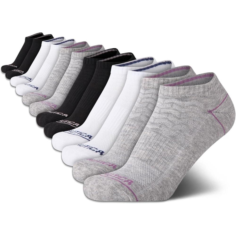 imageNautica Womens Low Cut Socks  12 Pack Moisture Wicking Cushioned Athletic No Show Socks for WomenAssorted