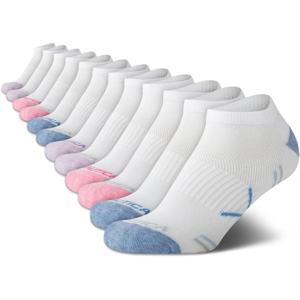 imageNautica Womens Low Cut Socks 12 Pack Moisture Wicking Cushioned Athletic No Show Socks for WomenBasic White