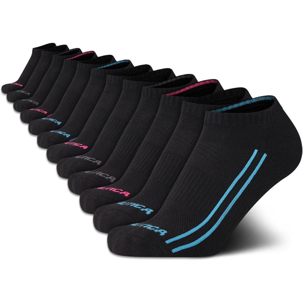 imageNautica Womens Low Cut Socks 12 Pack Moisture Wicking Cushioned Athletic No Show Socks for WomenBlack Lines