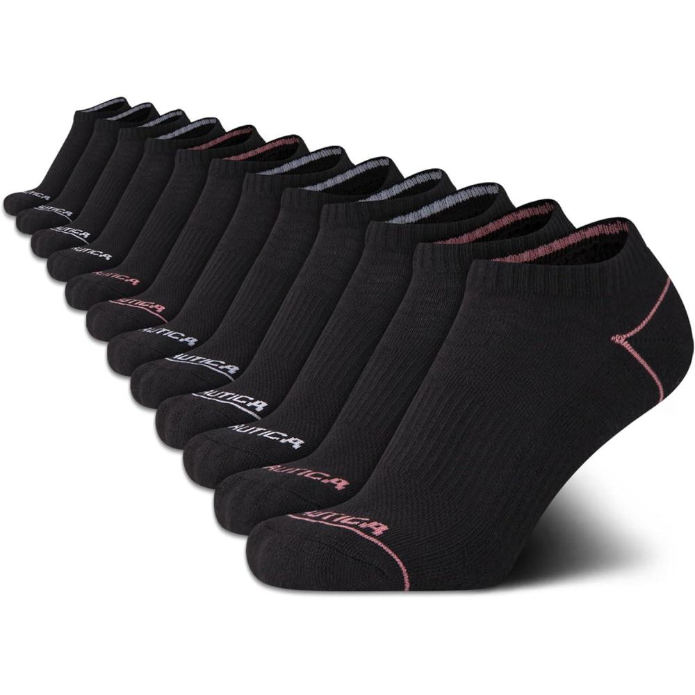 imageNautica Womens Low Cut Socks 12 Pack Moisture Wicking Cushioned Athletic No Show Socks for WomenBlack Logo