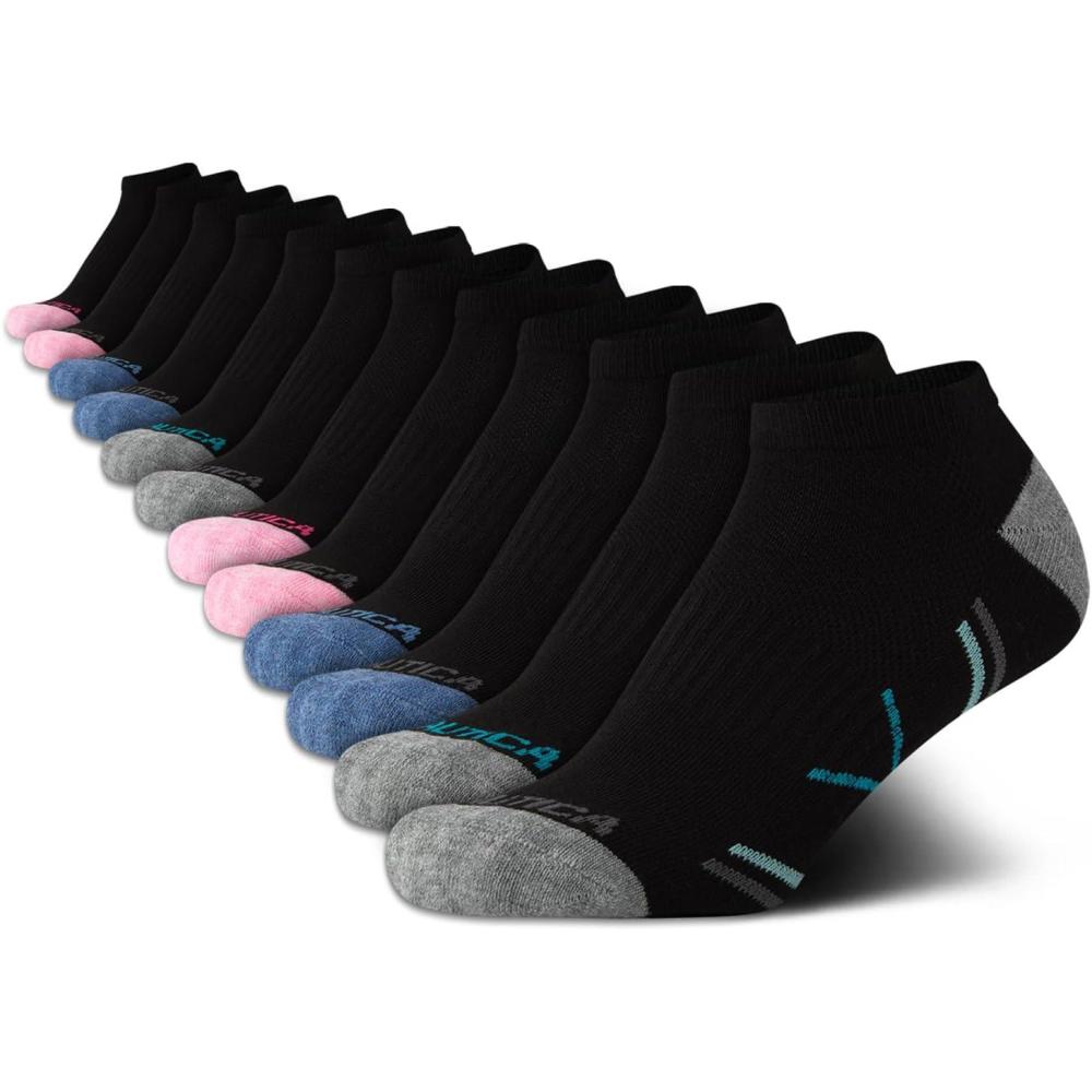 imageNautica Womens Low Cut Socks 12 Pack Moisture Wicking Cushioned Athletic No Show Socks for WomenBlack Multi