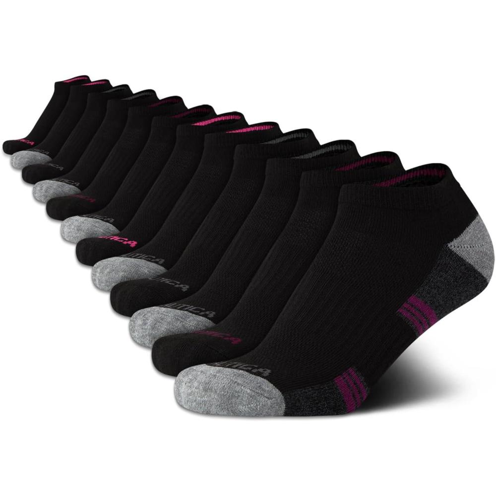 imageNautica Womens Low Cut Socks 12 Pack Moisture Wicking Cushioned Athletic No Show Socks for WomenBlackPink
