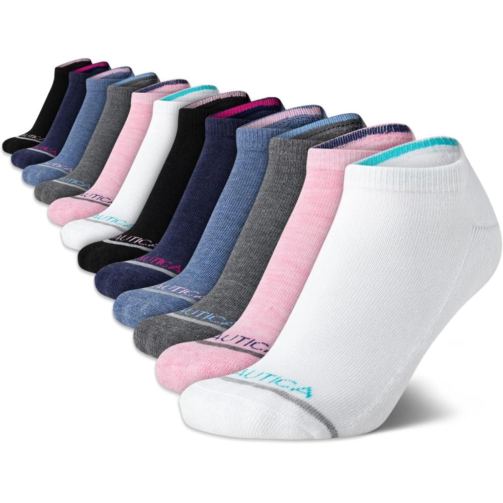 imageNautica Womens Low Cut Socks 12 Pack Moisture Wicking Cushioned Athletic No Show Socks for WomenPink Assorted