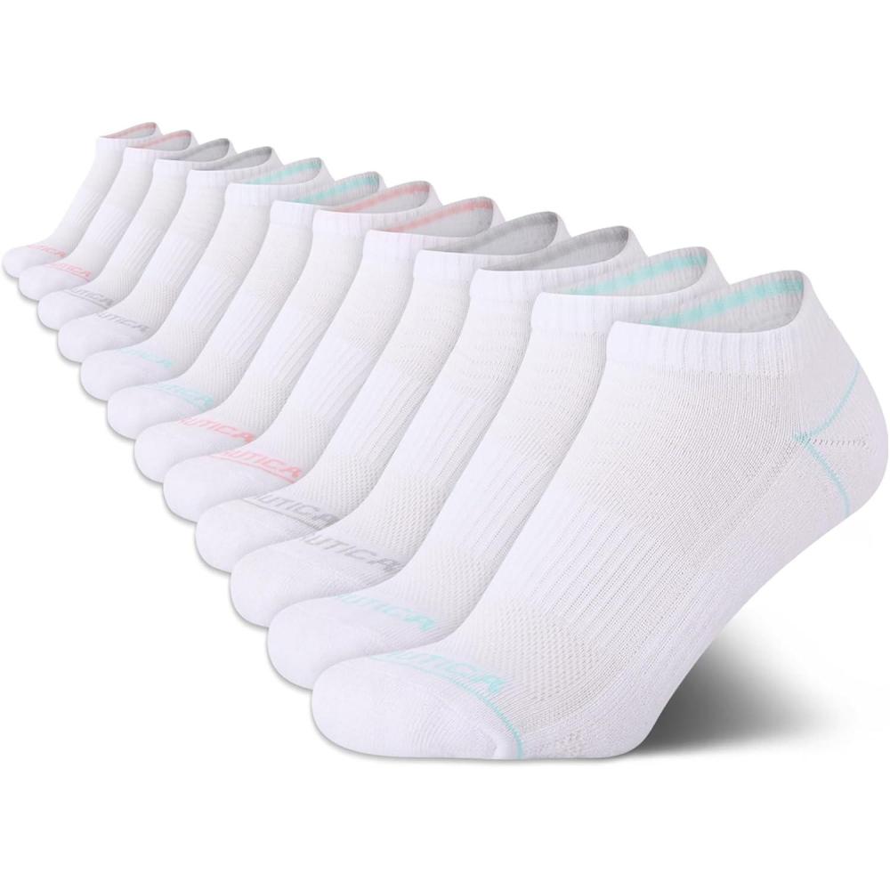imageNautica Womens Low Cut Socks 12 Pack Moisture Wicking Cushioned Athletic No Show Socks for WomenWhite Logo